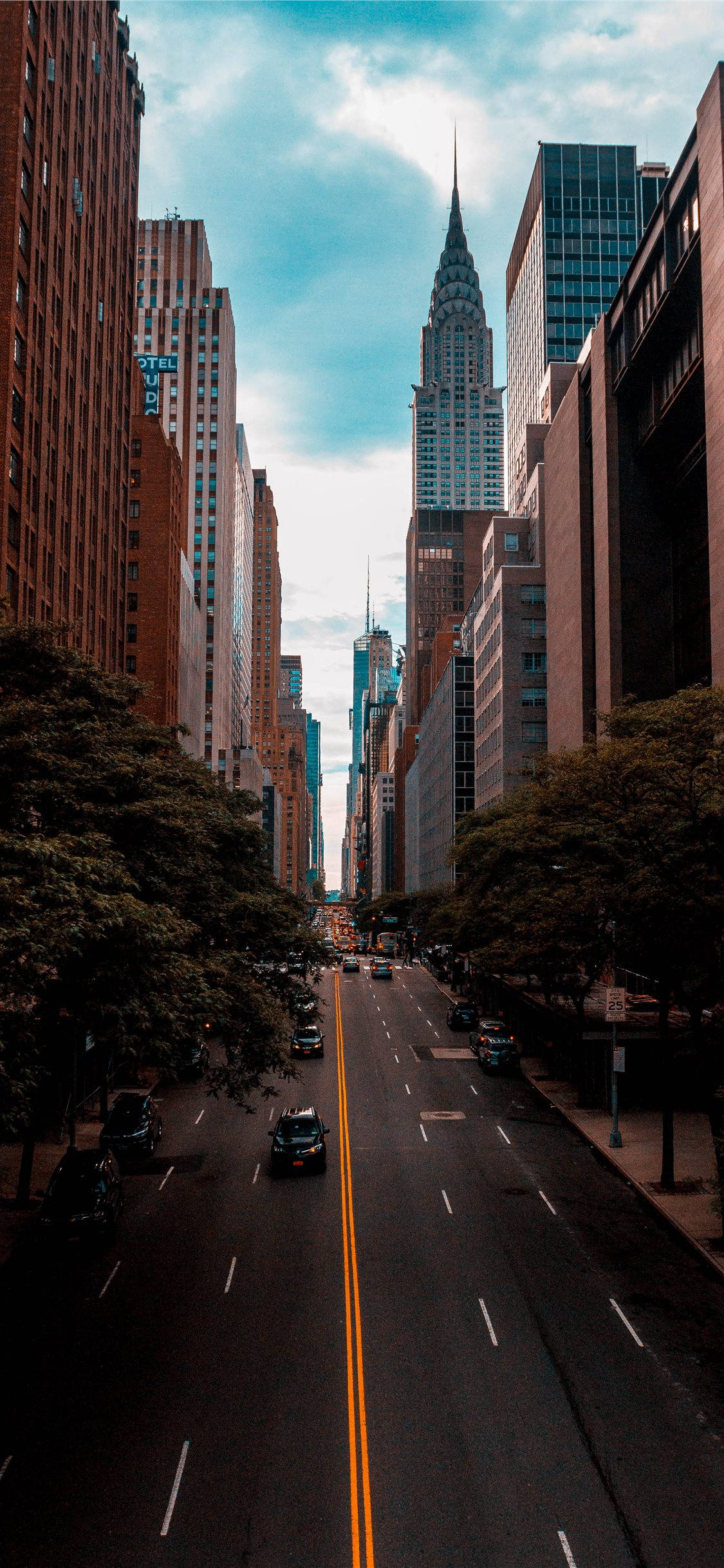 New York HD iPhone, city street, tree-lined, Full HD Phone Wallpaper