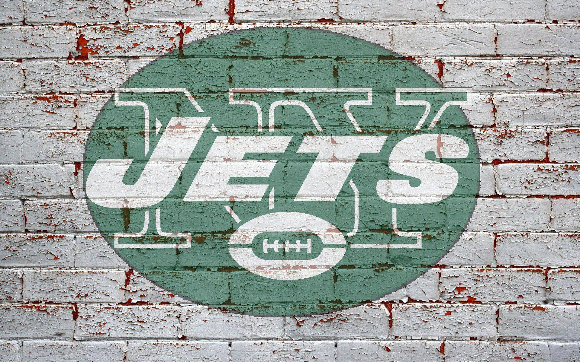 New York Jets, white brick wall, green and white New York Jets logo, Full HD Desktop Wallpaper