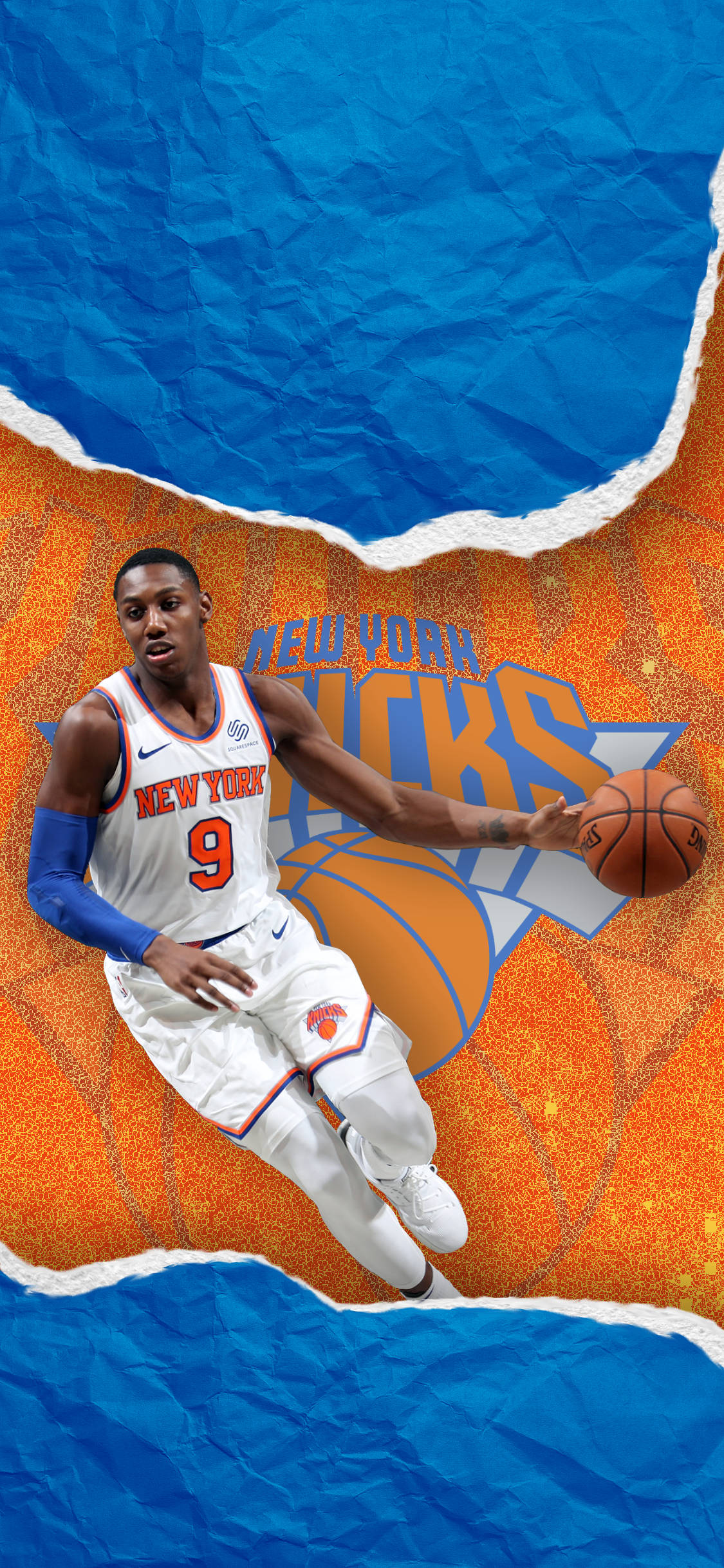 New York Knicks, orange blue logo, basketball player, Full HD Phone Wallpaper