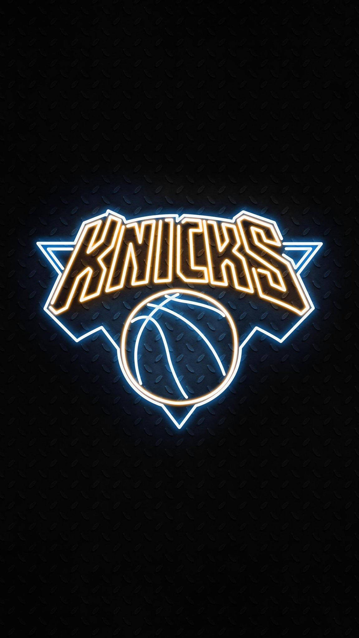 New York Knicks, neon light logo, yellow, Full HD Phone Wallpaper
