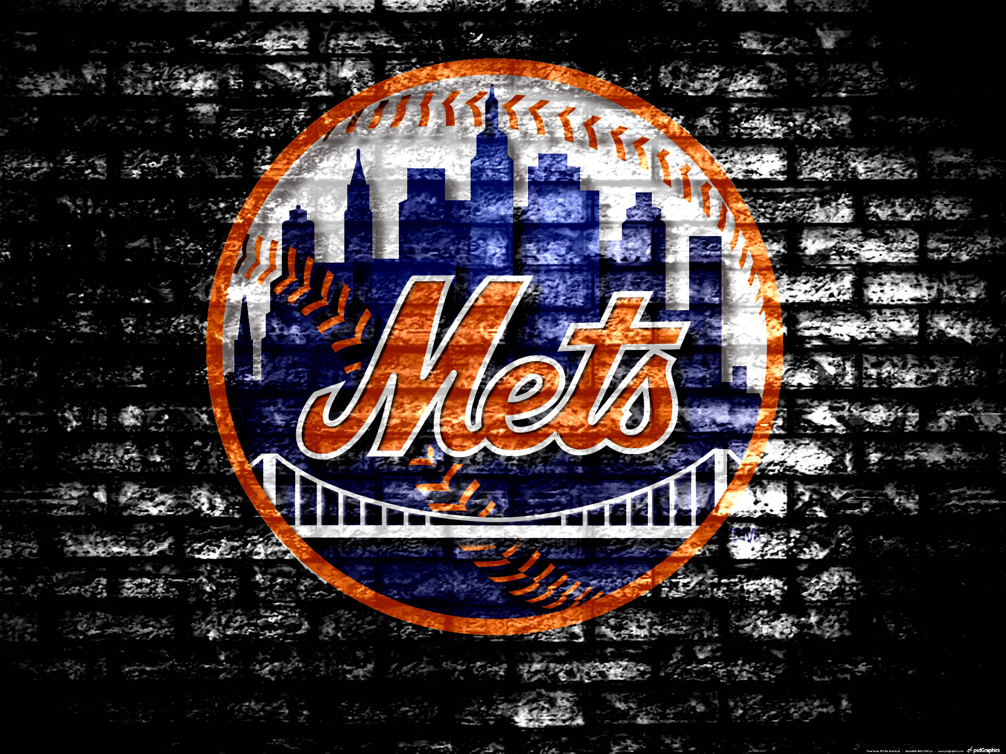New York Mets, logo, bricks, Full HD Desktop Wallpaper