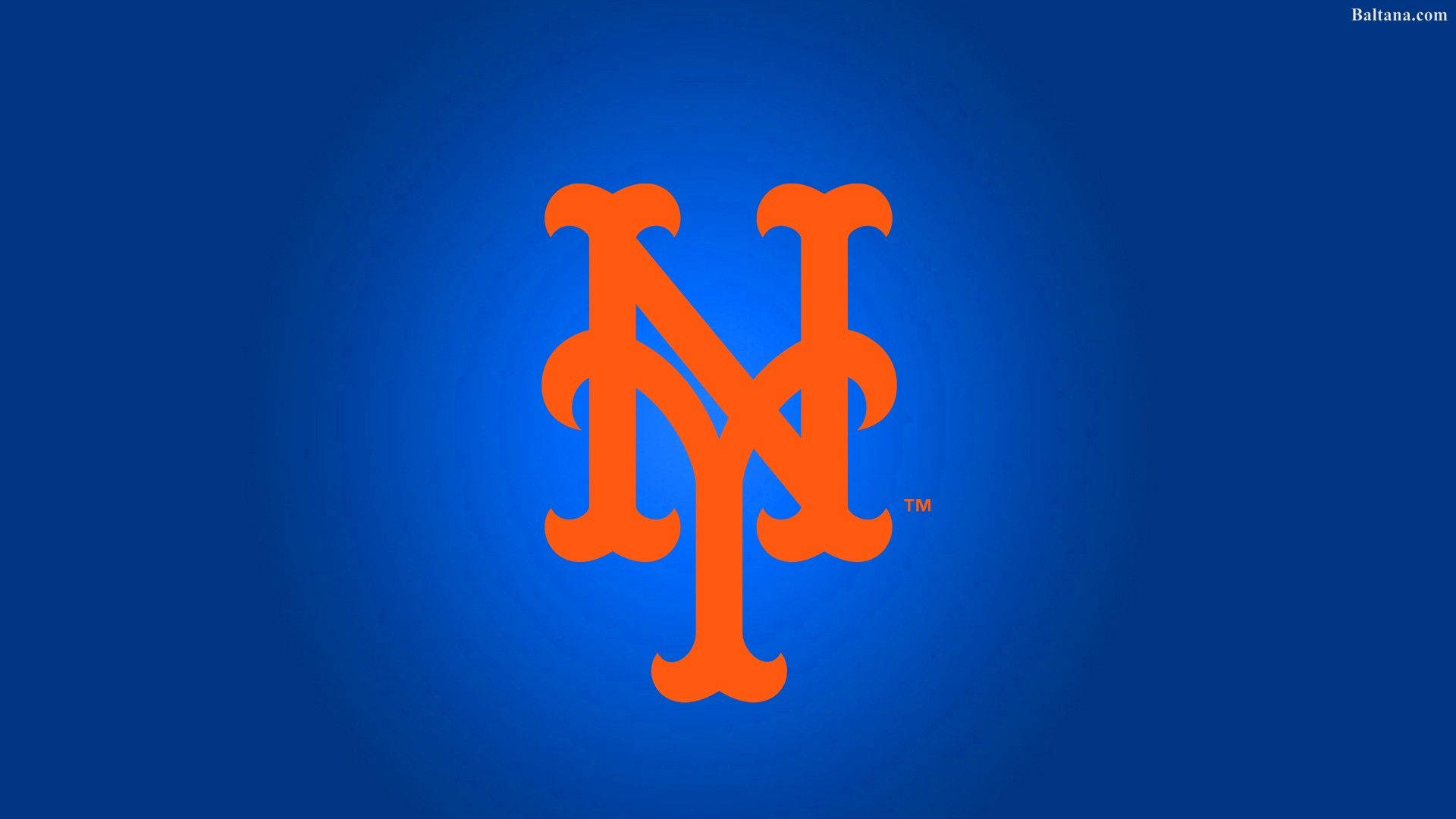 New York Mets Stadium, bold orange interlocked NY logo, gradient royal blue background, Full HD Desktop Wallpaper