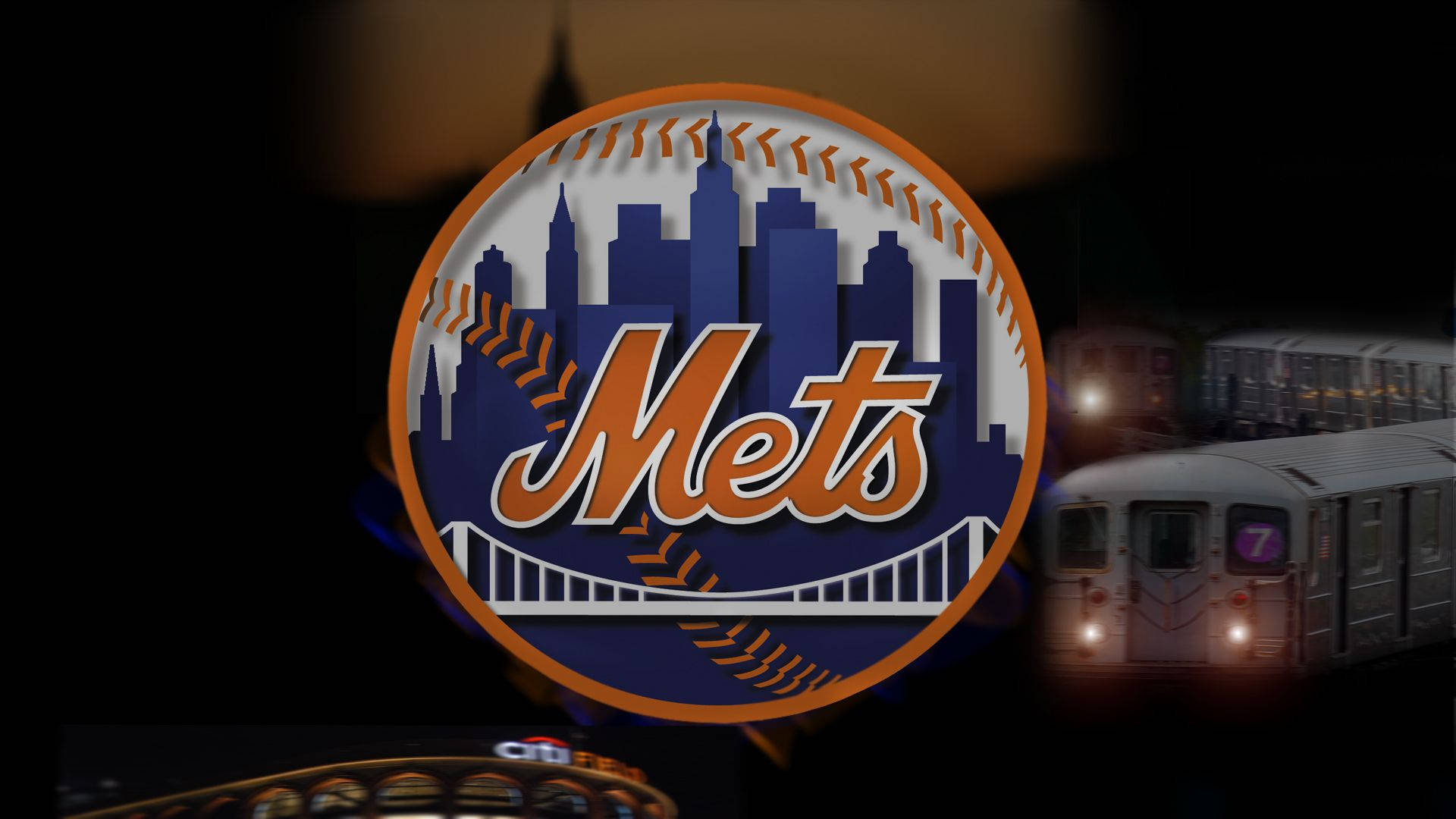 New York Mets, glowing logo, dark night, Full HD Desktop Wallpaper