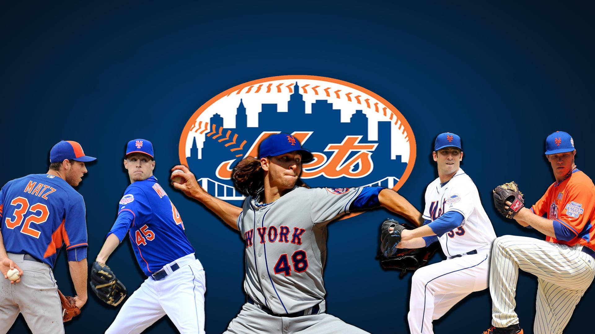 New York Mets, baseball players, dark blue background, Full HD Desktop Wallpaper