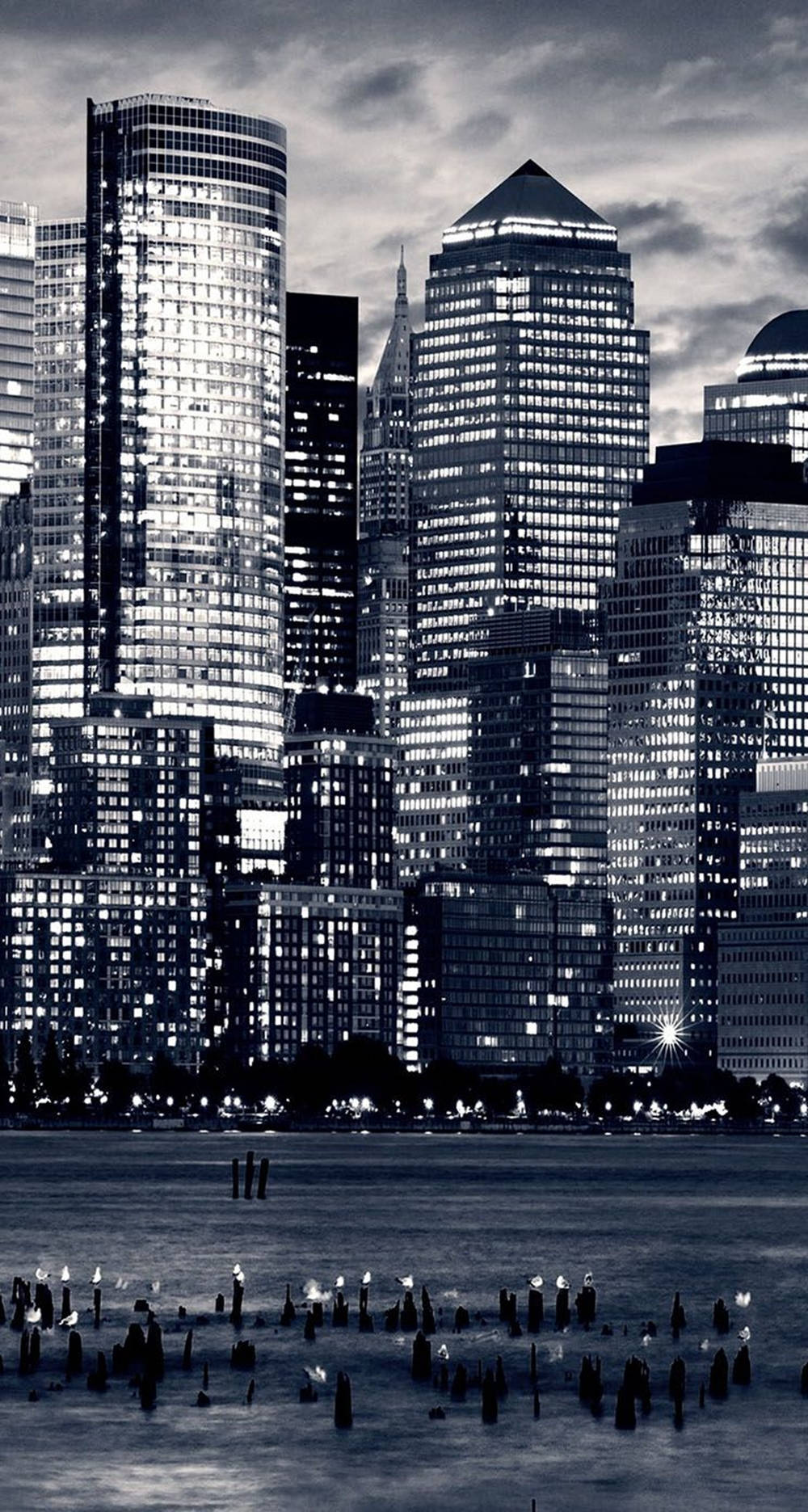 New York Skyline iPhone, monochromatic, city lights, HD Phone Wallpaper