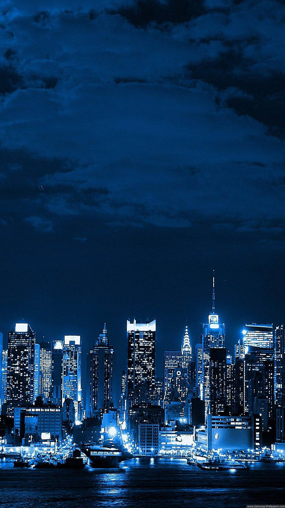 New York Skyline, iPhone, blue lights, Full HD Phone Wallpaper