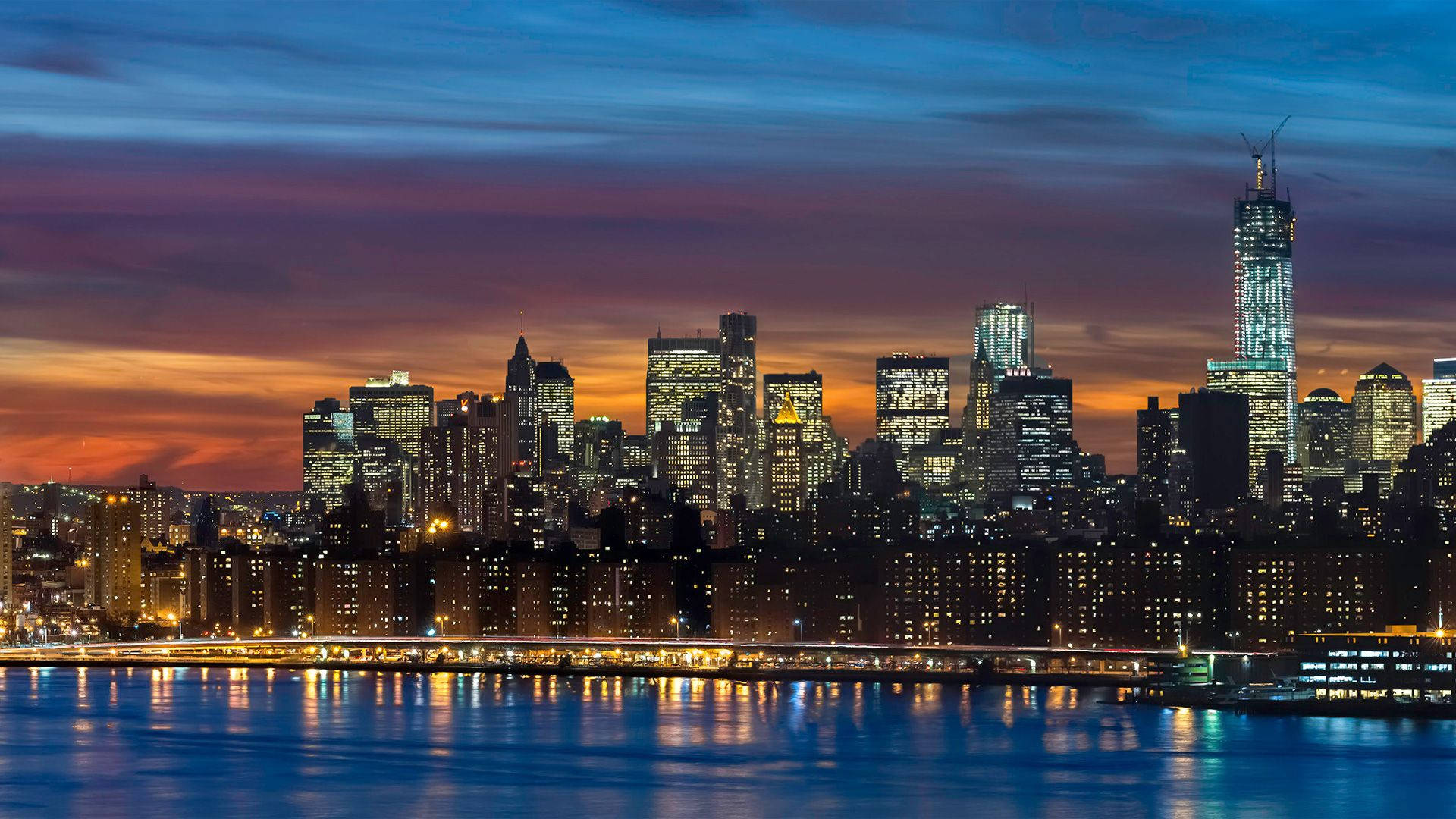 New York Skyline, twilight, skyscrapers, Full HD Desktop Wallpaper