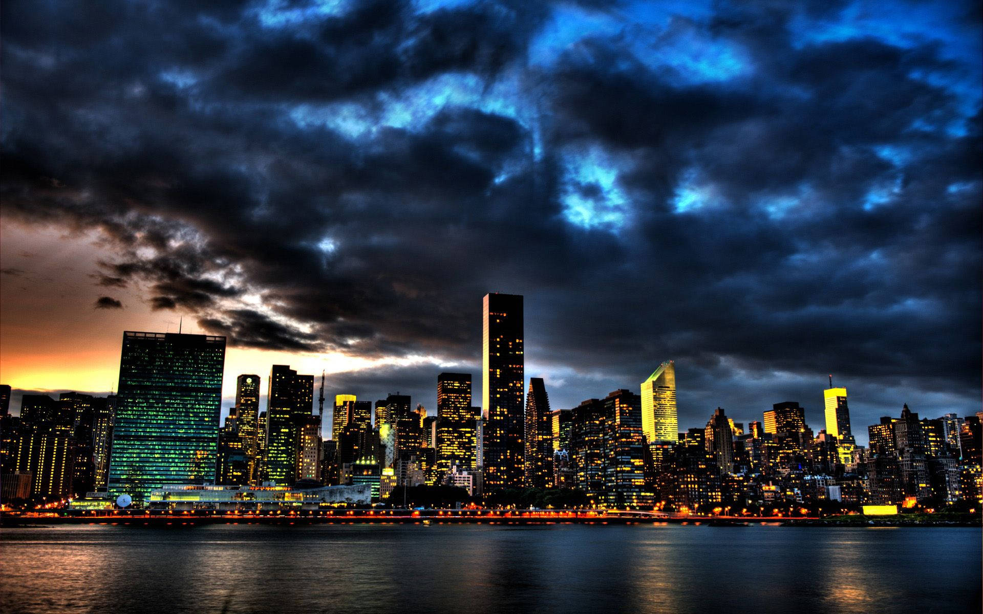New York Skyline, dusk, towering skyscrapers, Full HD Desktop Wallpaper