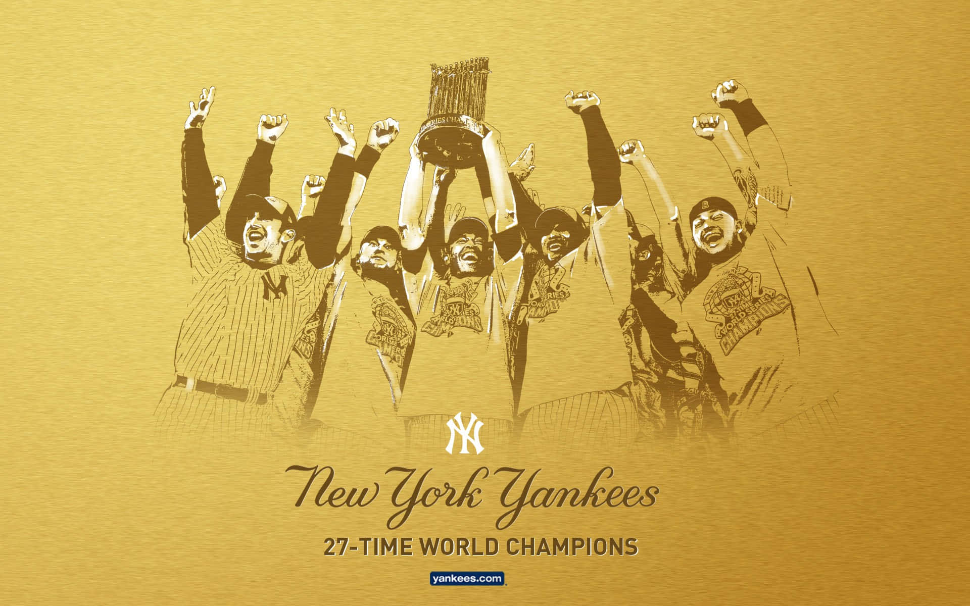 New York Yankees, championship trophy, textured gold background, Full HD Desktop Wallpaper