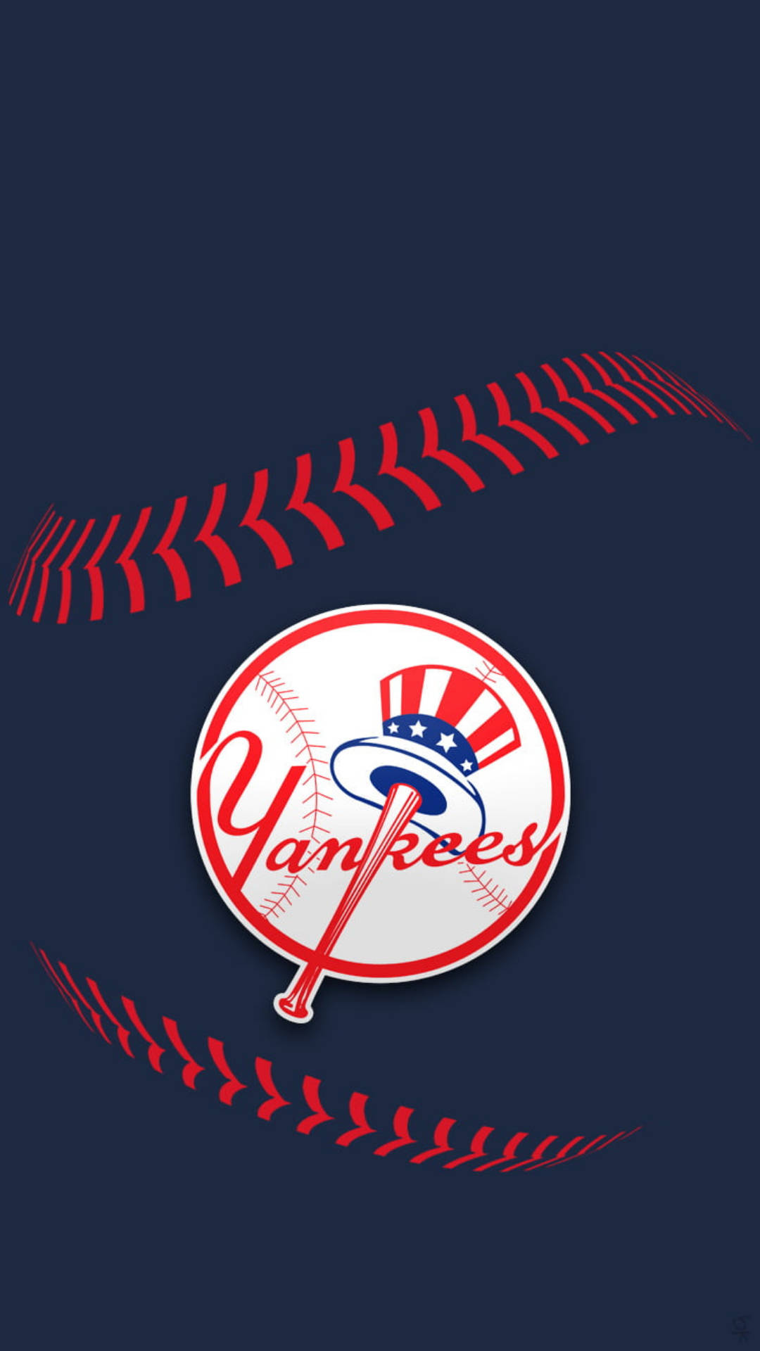 New York Yankees, navy blue, red baseball stitching, Full HD Phone Wallpaper