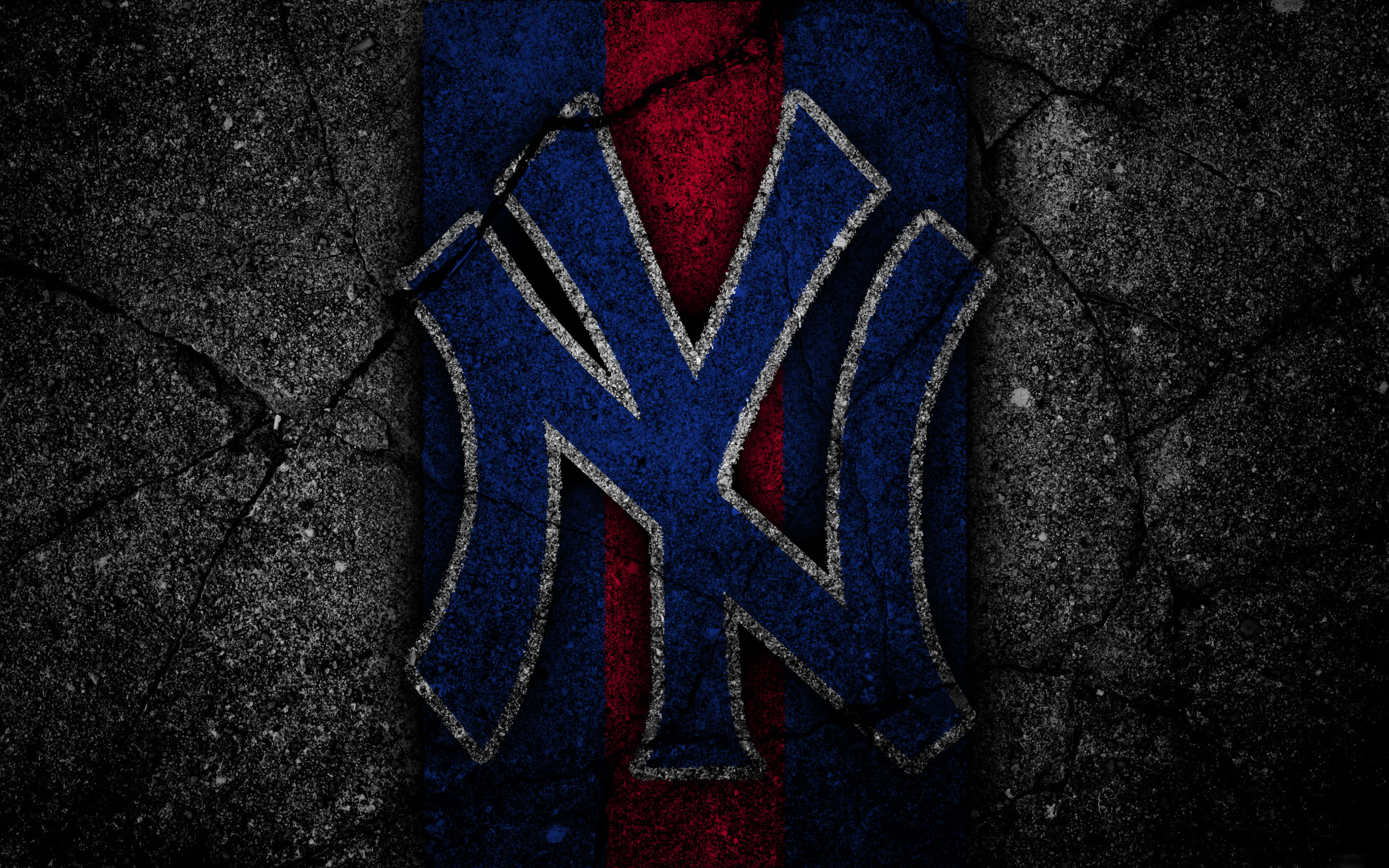 New York Yankees, blue and red, cracked asphalt, 4K Desktop Wallpaper