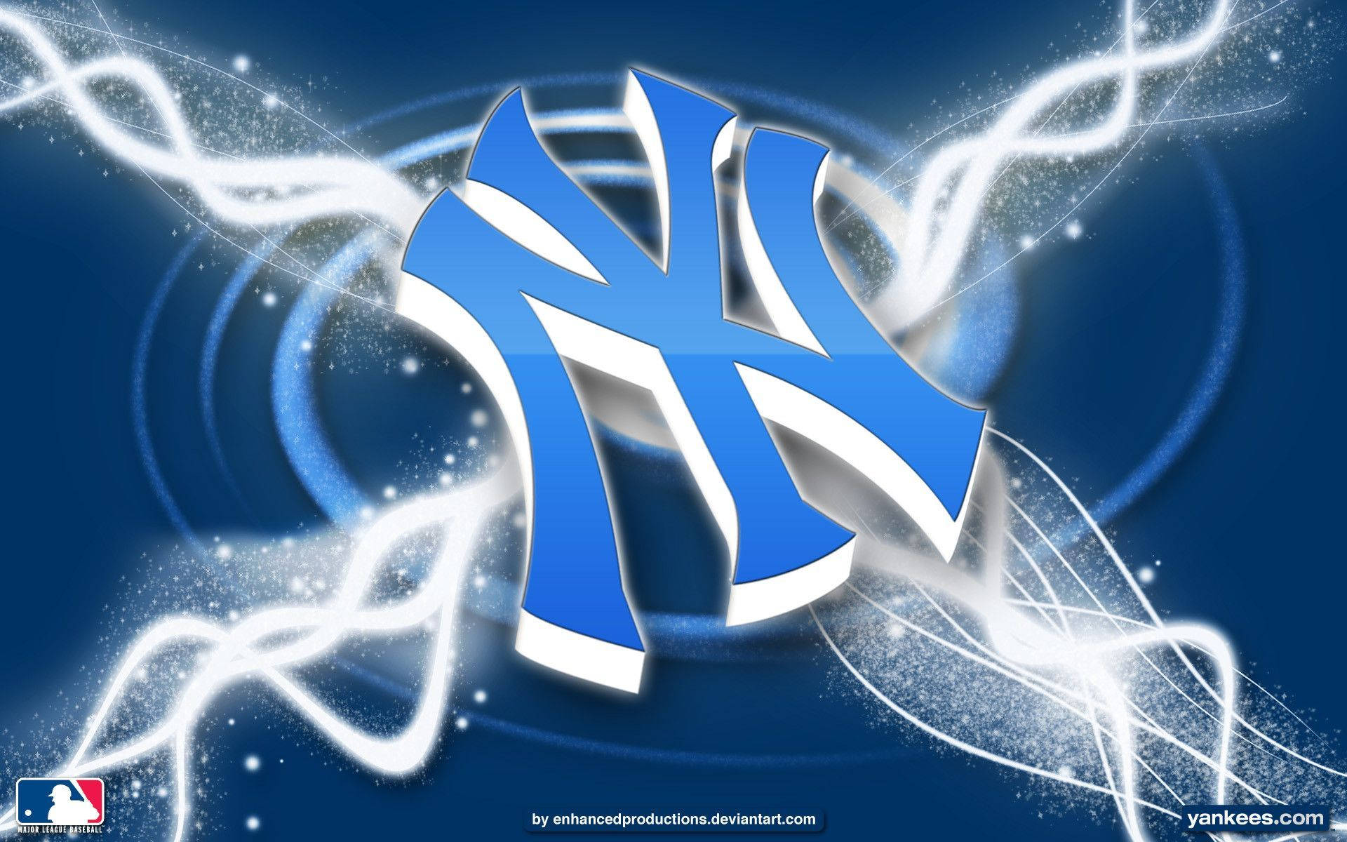 New York Yankees, 3D Logo, lightning art, Full HD Desktop Wallpaper