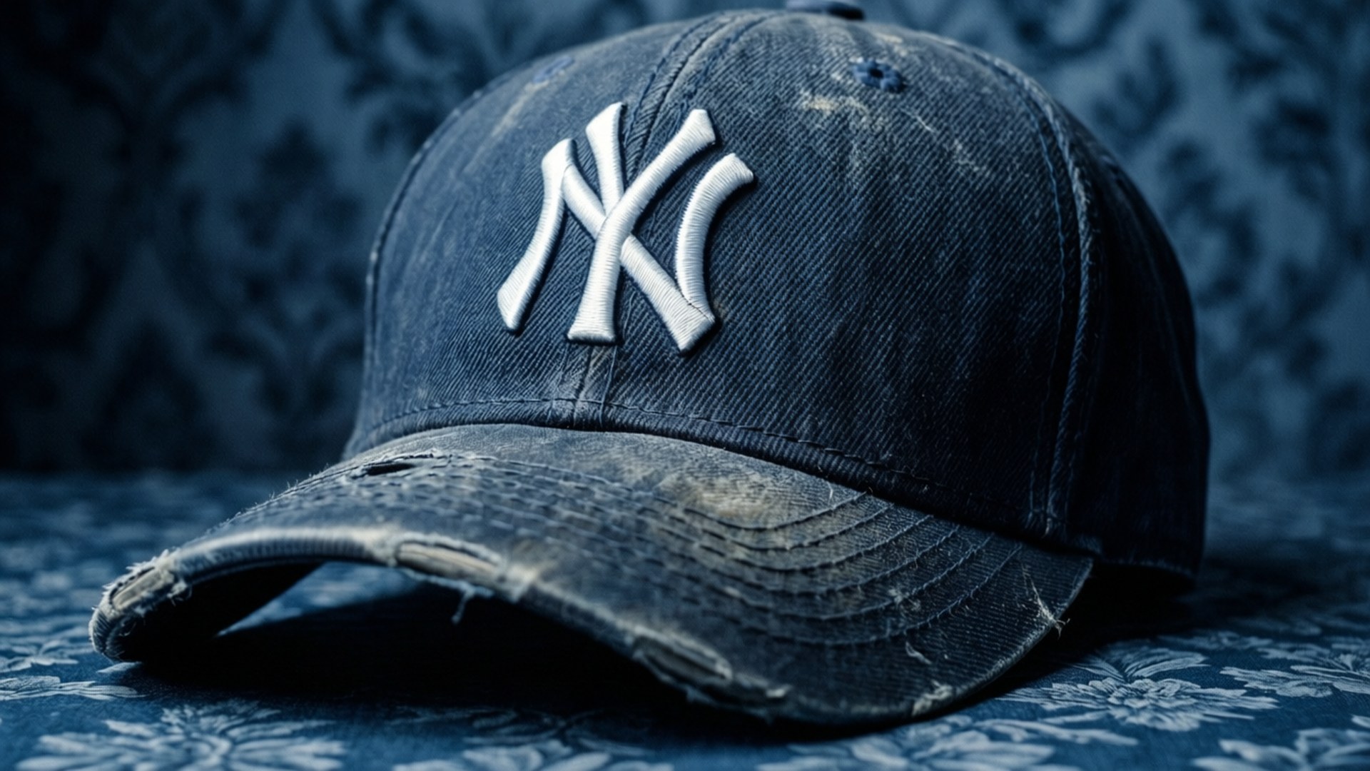 New York Yankees, dark blue, white embroidered logo, Full HD Desktop Wallpaper
