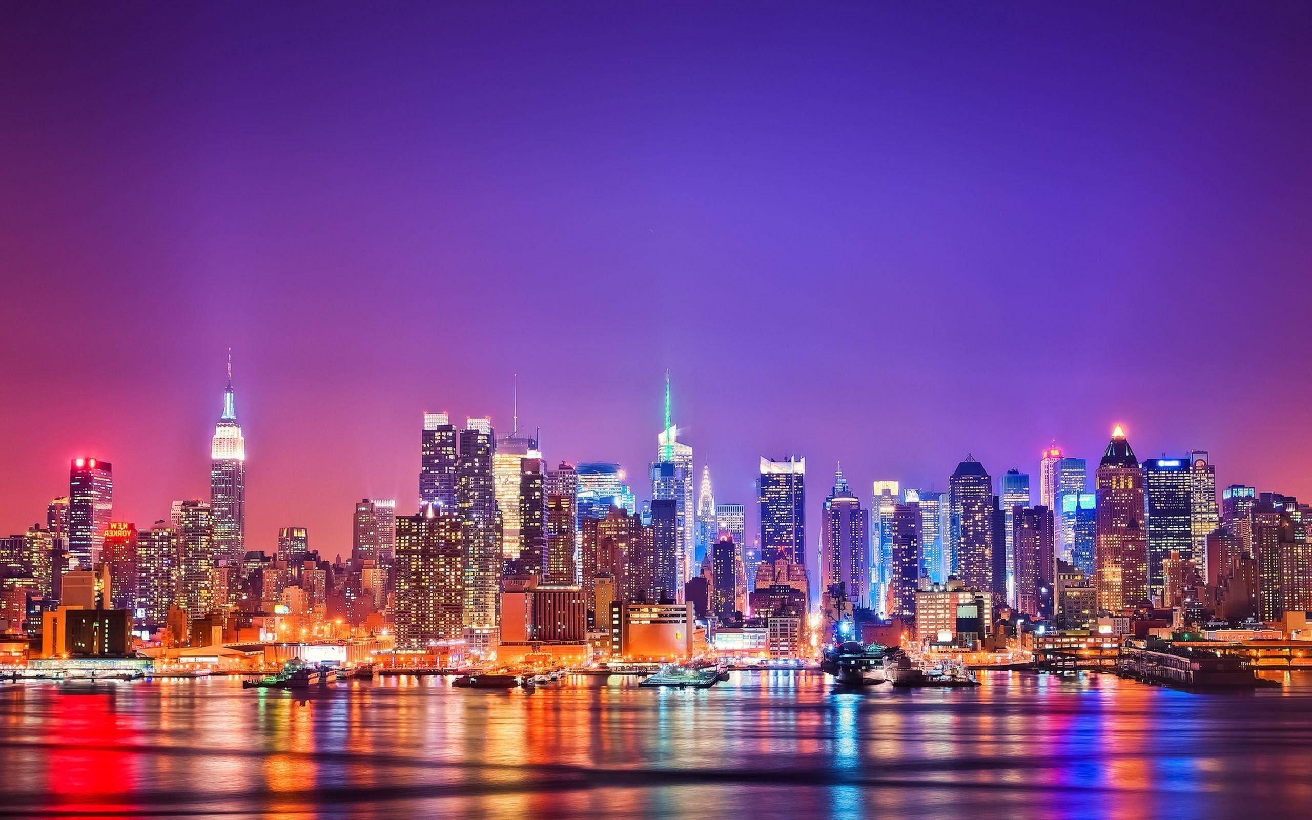 New York, twilight, glowing skyscrapers, 2K Desktop Wallpaper