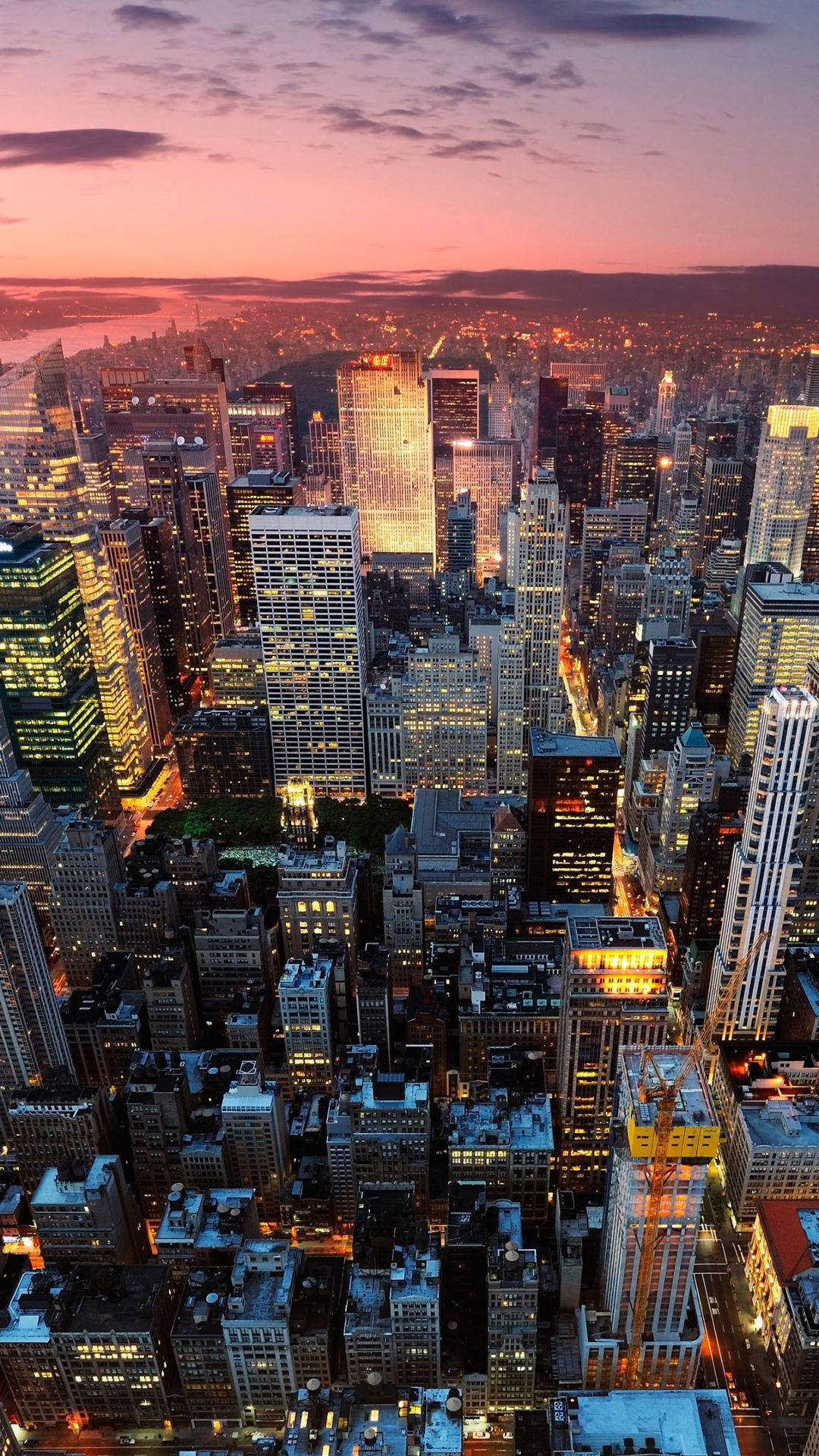 New York skyline, pinkish sky, dusk, Full HD Phone Wallpaper