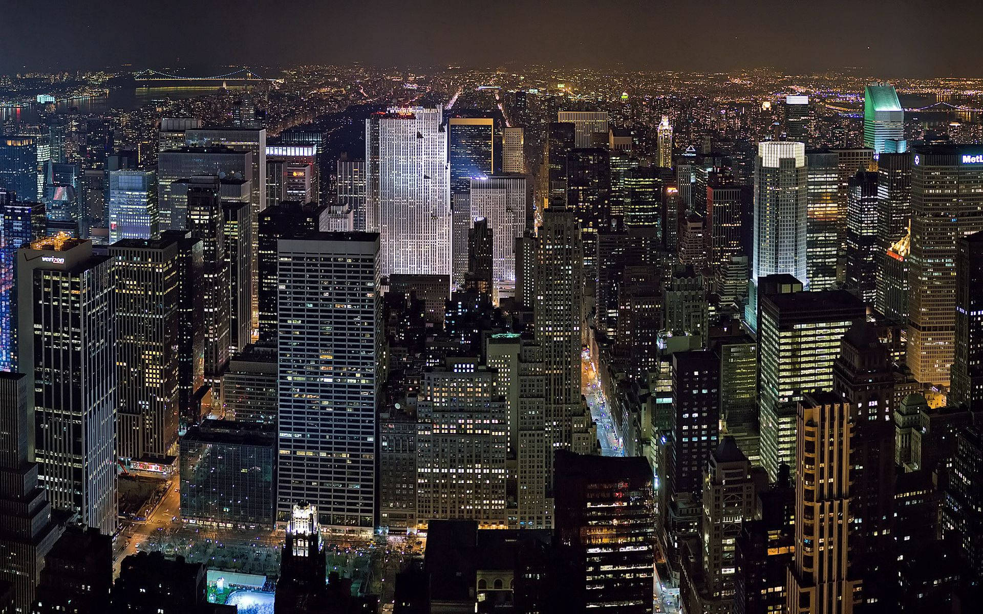 New York, night, drone shot, Full HD Desktop Wallpaper