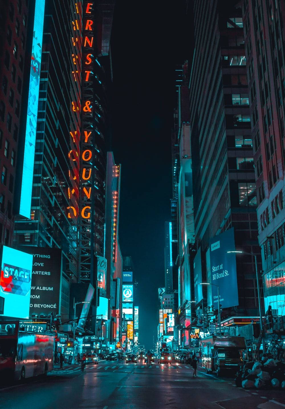New York, neon-lit city street, night, HD Phone Wallpaper
