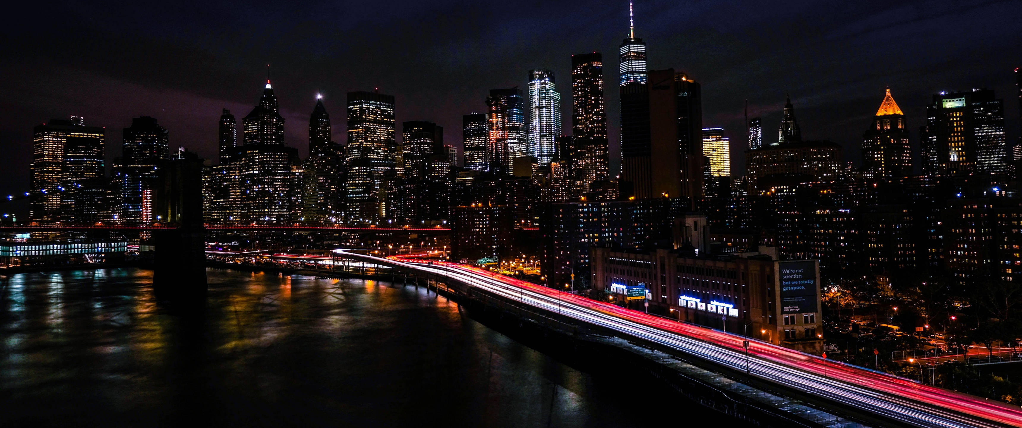 New York, nighttime cityscape, bridge, 2K Desktop Wallpaper