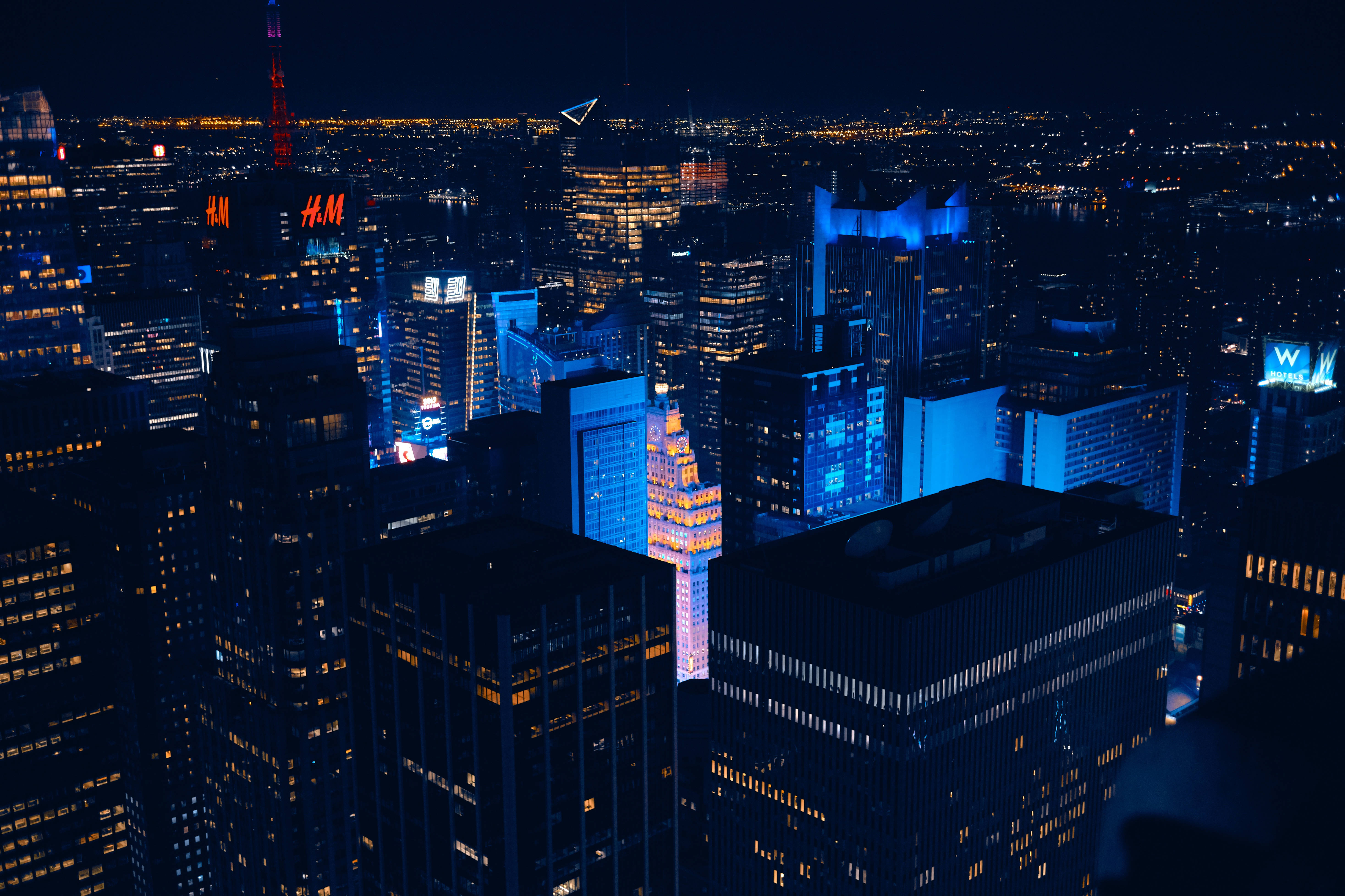 New York, night, neon blue, 5K Desktop Wallpaper