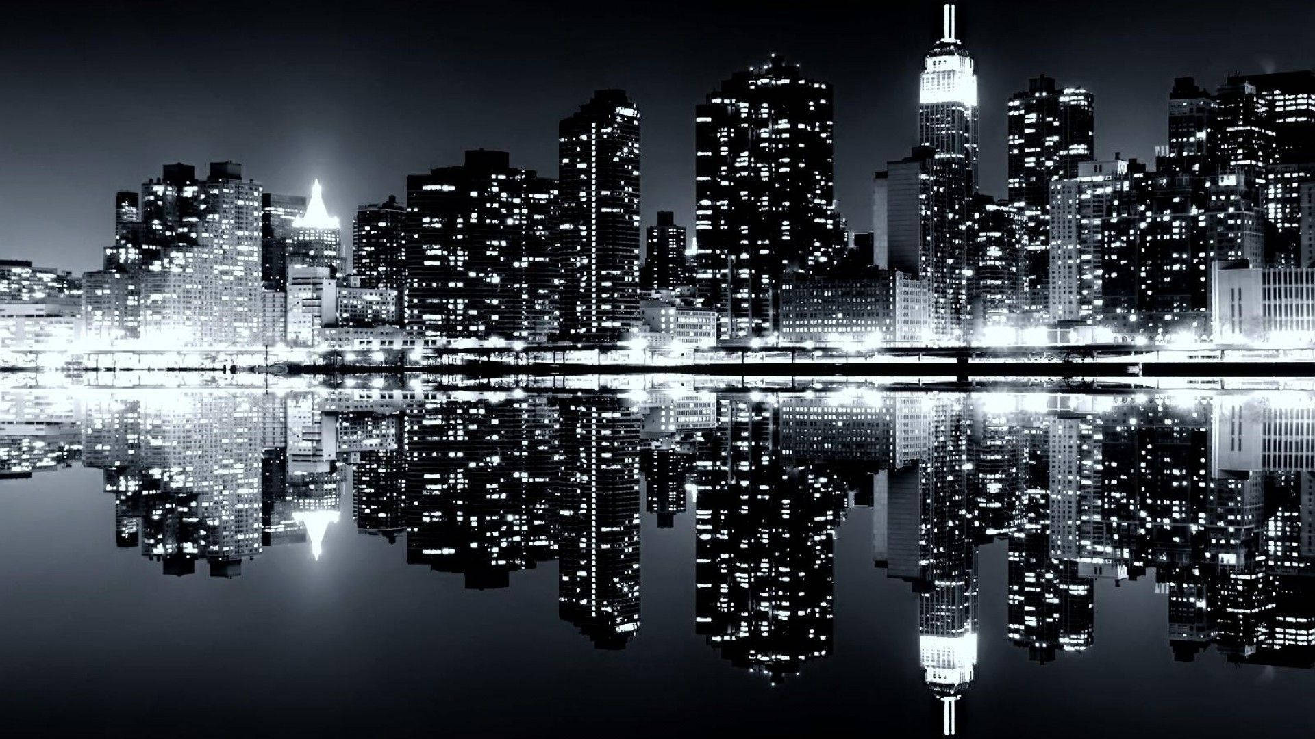 New York, skyline, night, Full HD Desktop Wallpaper
