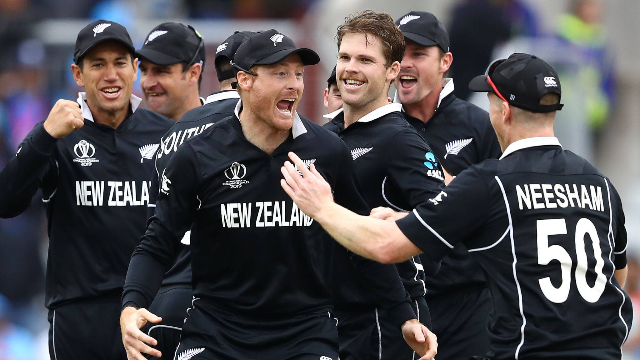 New Zealand Cricket Team, black uniforms, sunny day, Full HD Desktop Wallpaper
