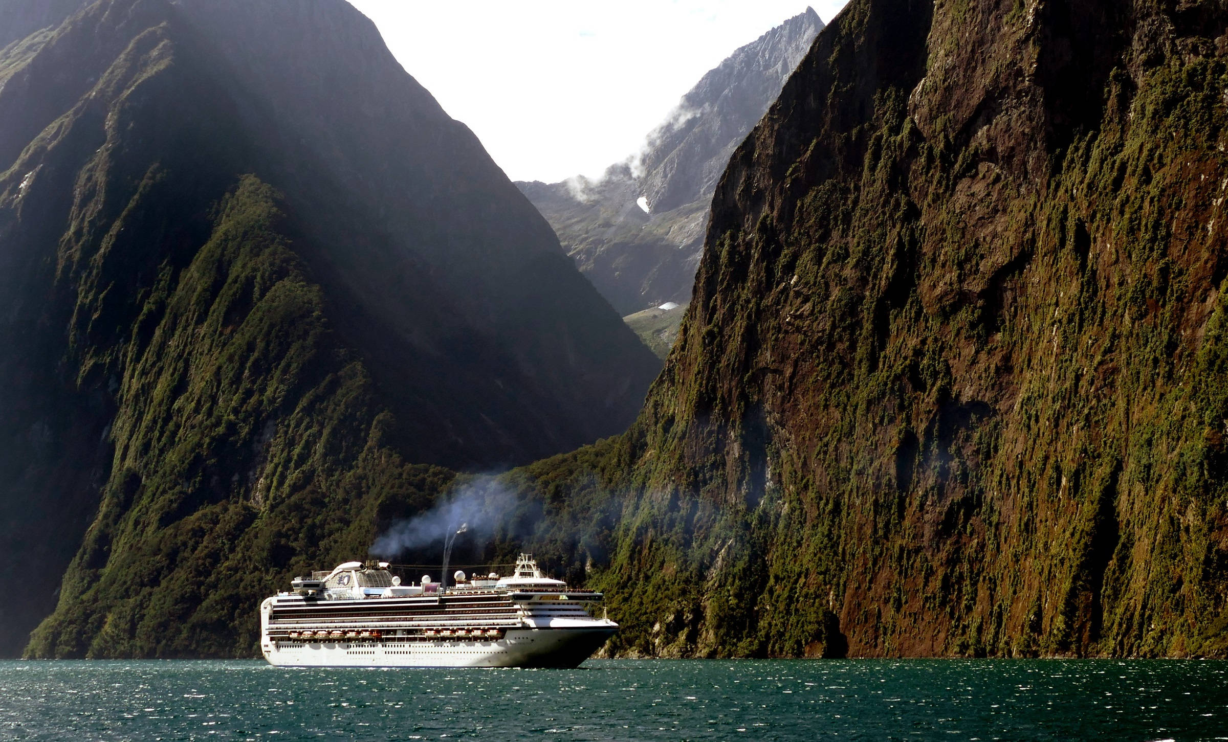 cruise ship, New Zealand, fjord, Full HD Desktop Wallpaper