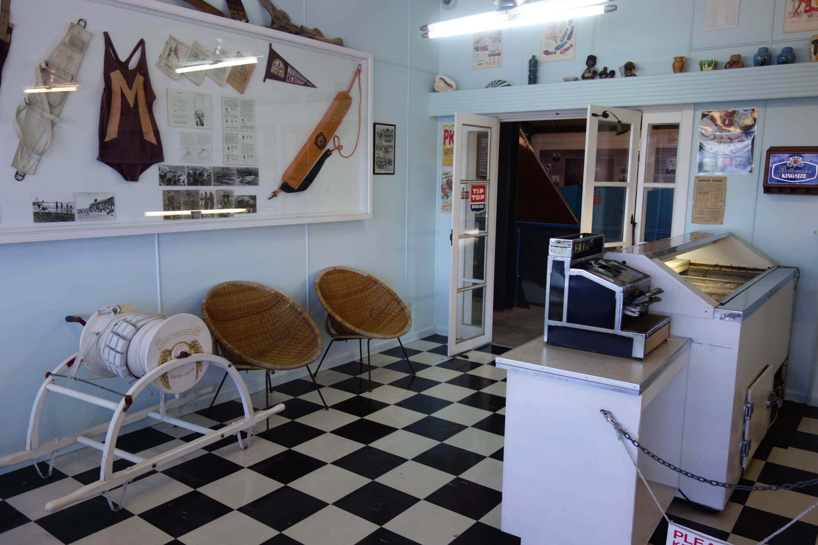 New Zealand Maritime Museum, vintage ice cream shop interior, checkered floor, 2K Desktop Wallpaper