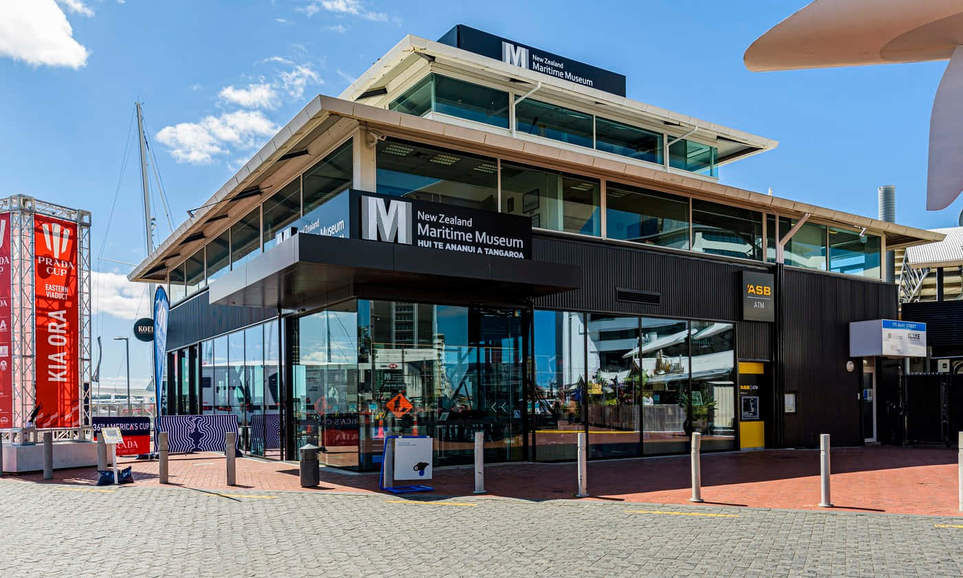 New Zealand Maritime Museum, glass and steel, bright blue sky, HD Desktop Wallpaper