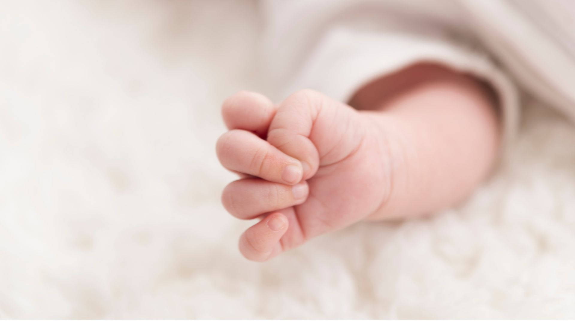 newborn, tiny clenched fist, soft white textured blanket, Full HD Desktop Wallpaper