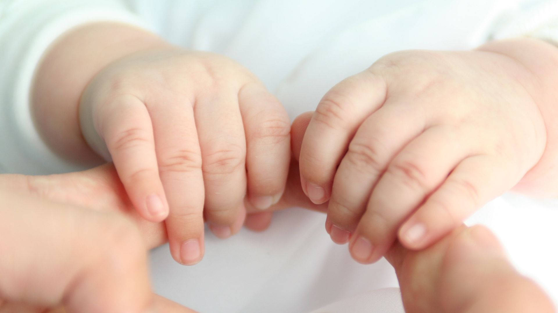 baby hand, two fingers, soft white background, Full HD Desktop Wallpaper