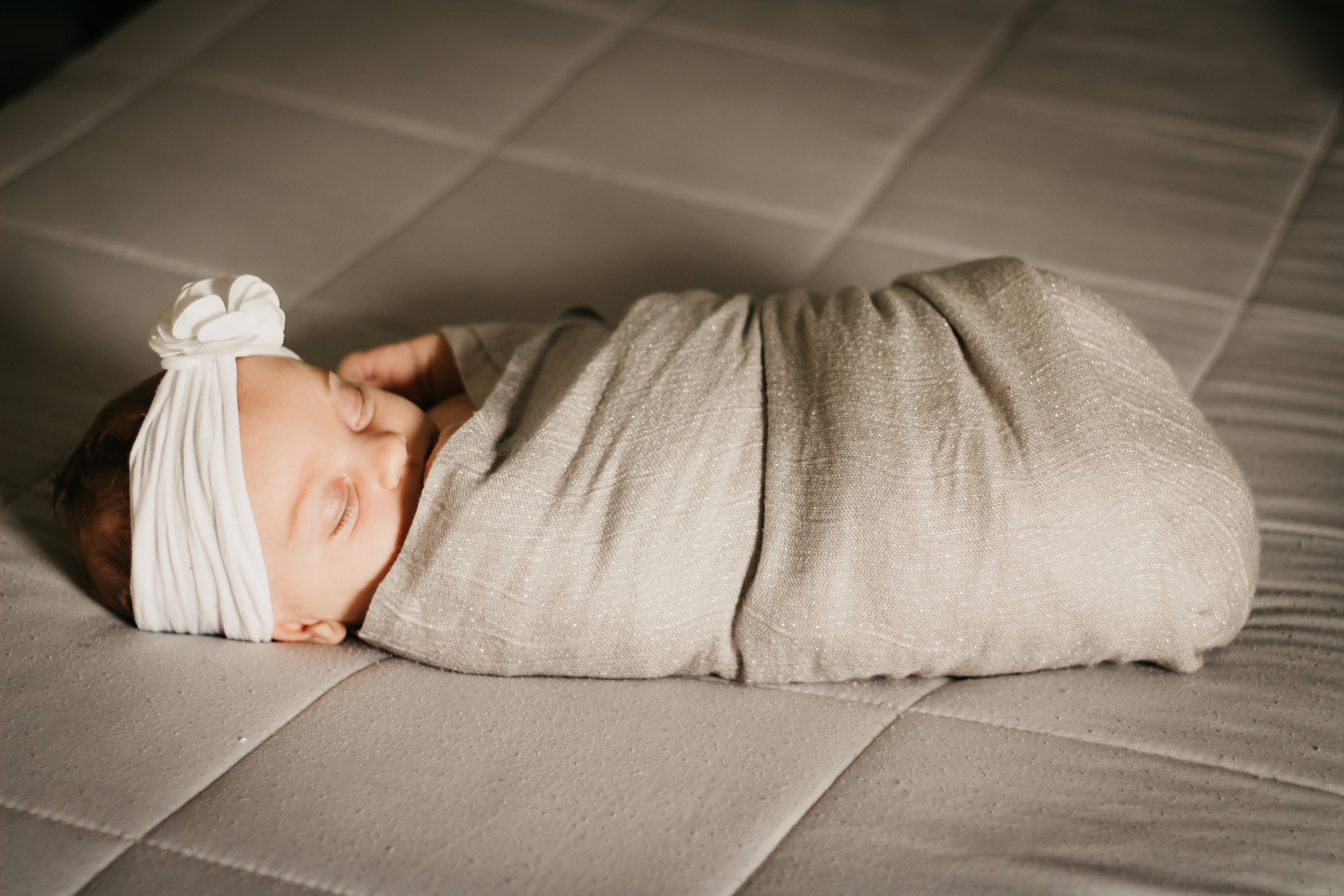 newborn baby girl, soft beige fabric, quilted mattress, 5K Desktop Wallpaper