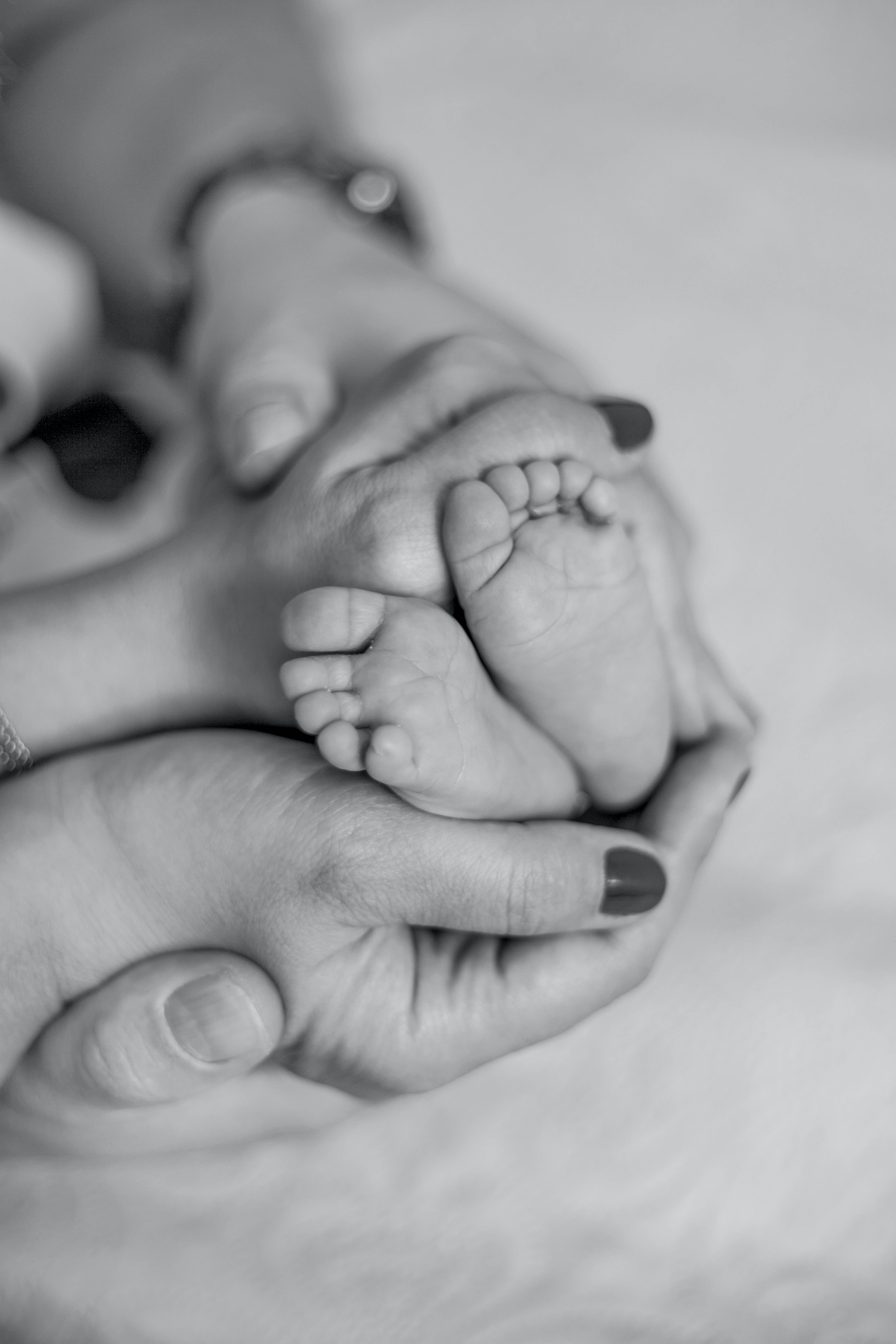 Newborn Baby Girl, adult hands, tiny feet, 5K Phone Wallpaper