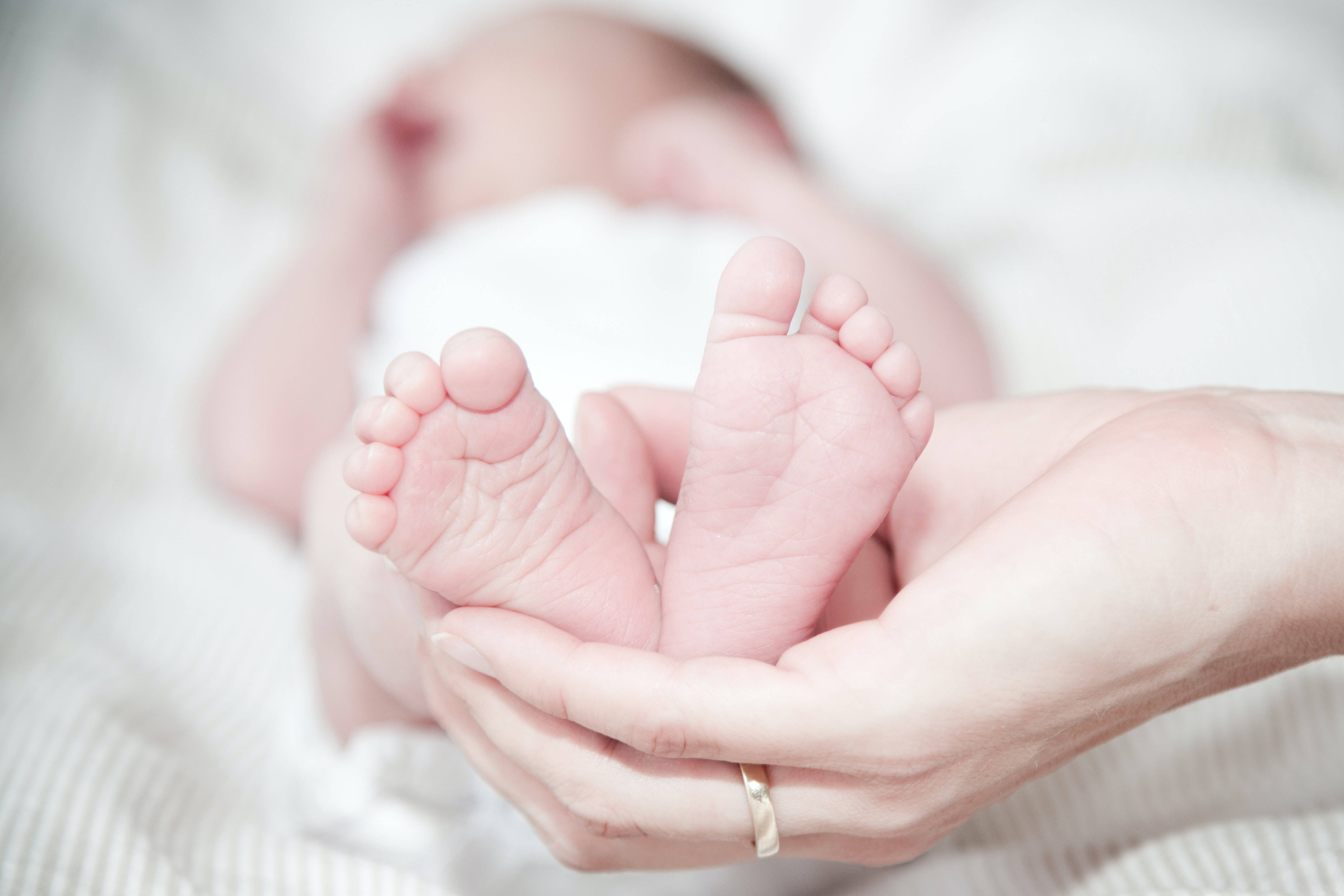 Newborn Baby Girl Ring, tender close-up, adult's hands, 4K Desktop Wallpaper