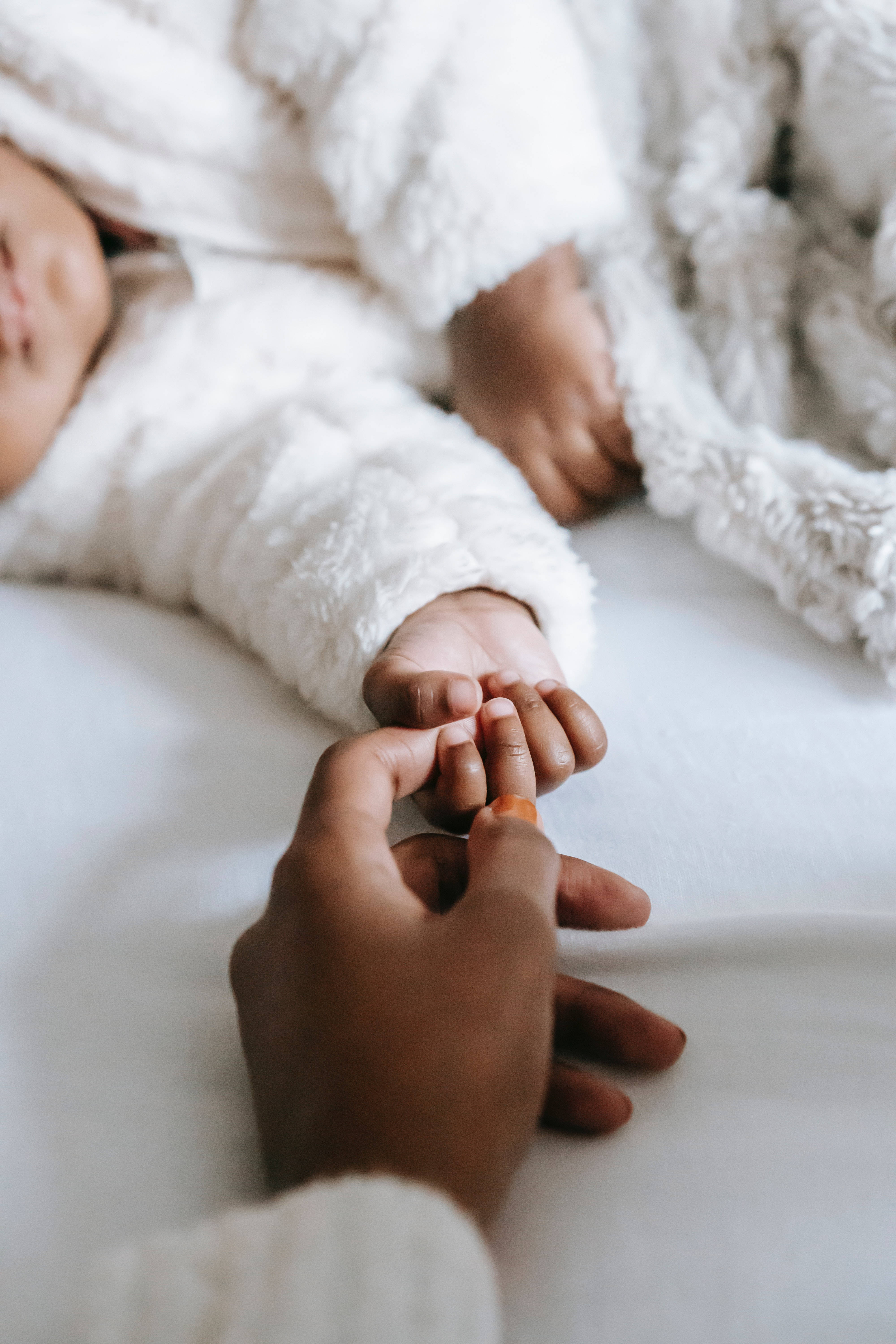 Newborn Baby Girl, white fleece, soft white blankets, 5K Phone Wallpaper