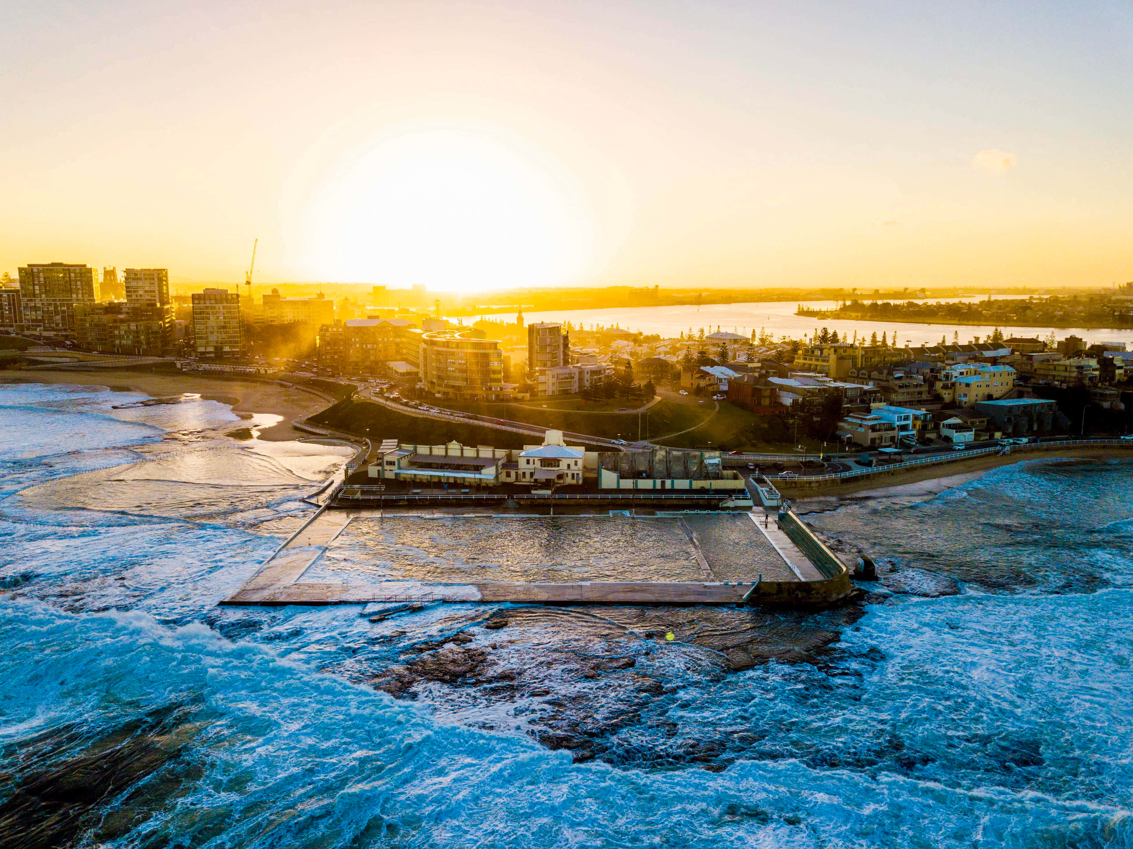 Newcastle Australia, sunset, beach, 4K Desktop Wallpaper