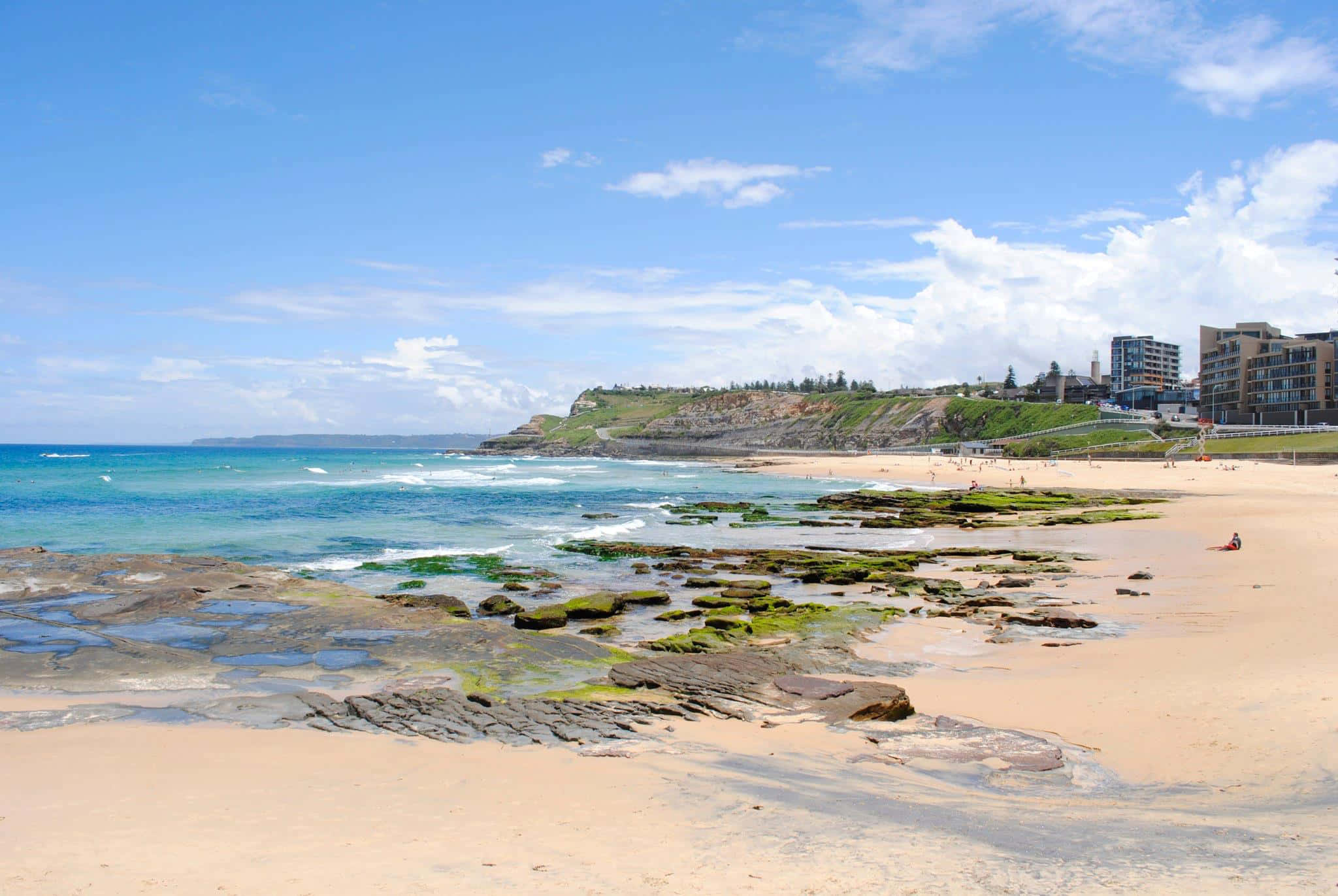 Newcastle Australia, turquoise waves, rocky shores, Full HD Desktop Wallpaper