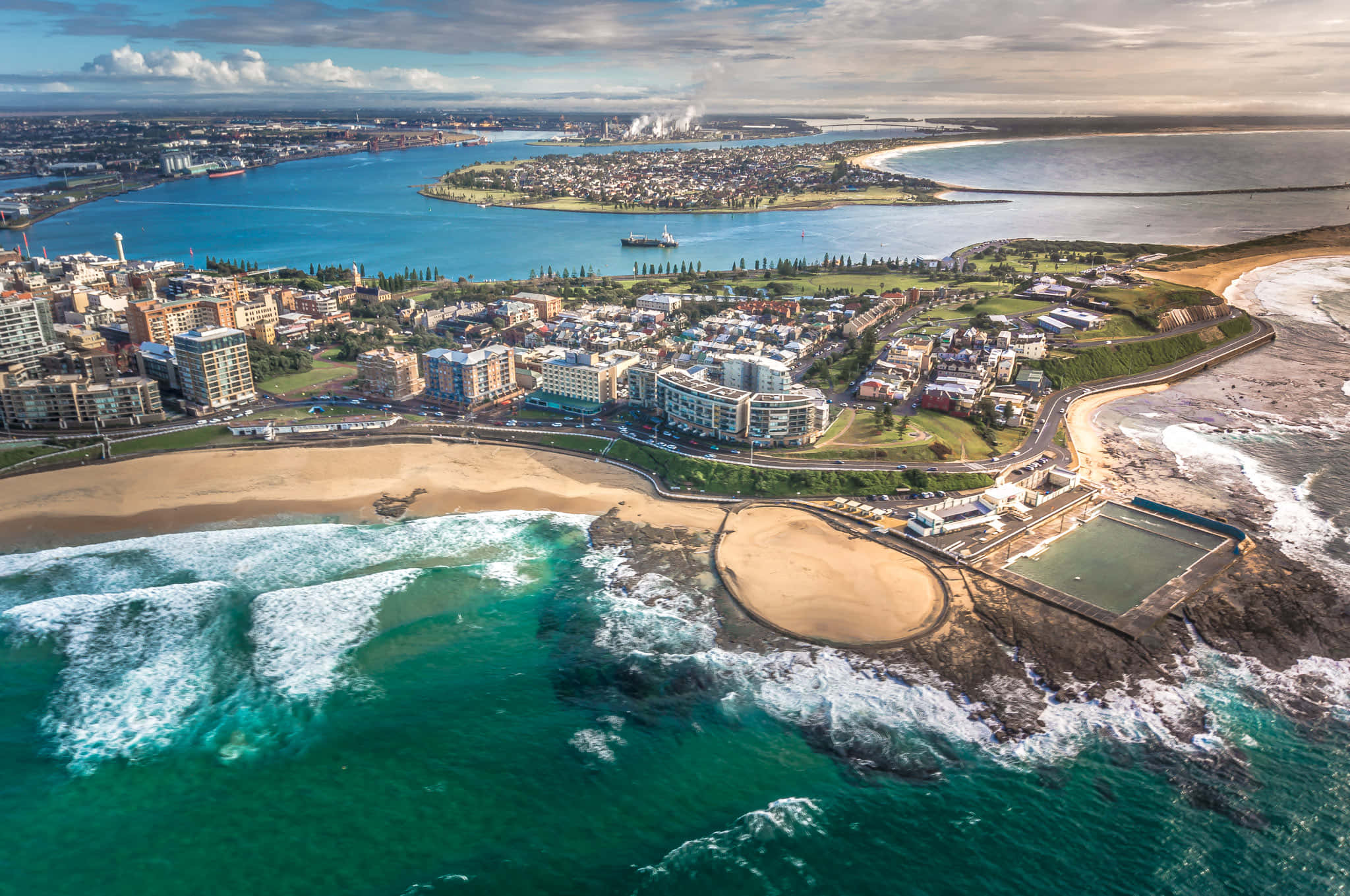 Newcastle Australia, coastline, aerial view, Full HD Desktop Wallpaper