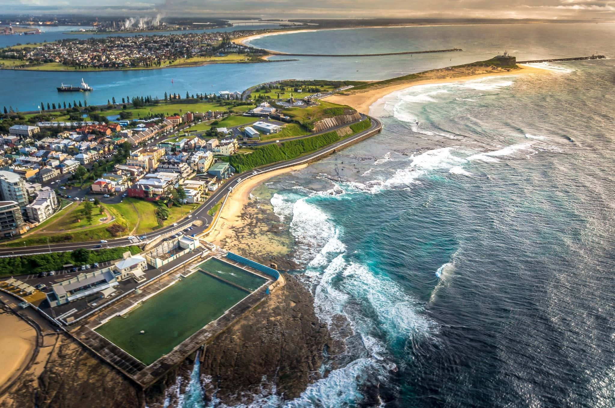 Newcastle Australia, coastline, turquoise waves, Full HD Desktop Wallpaper