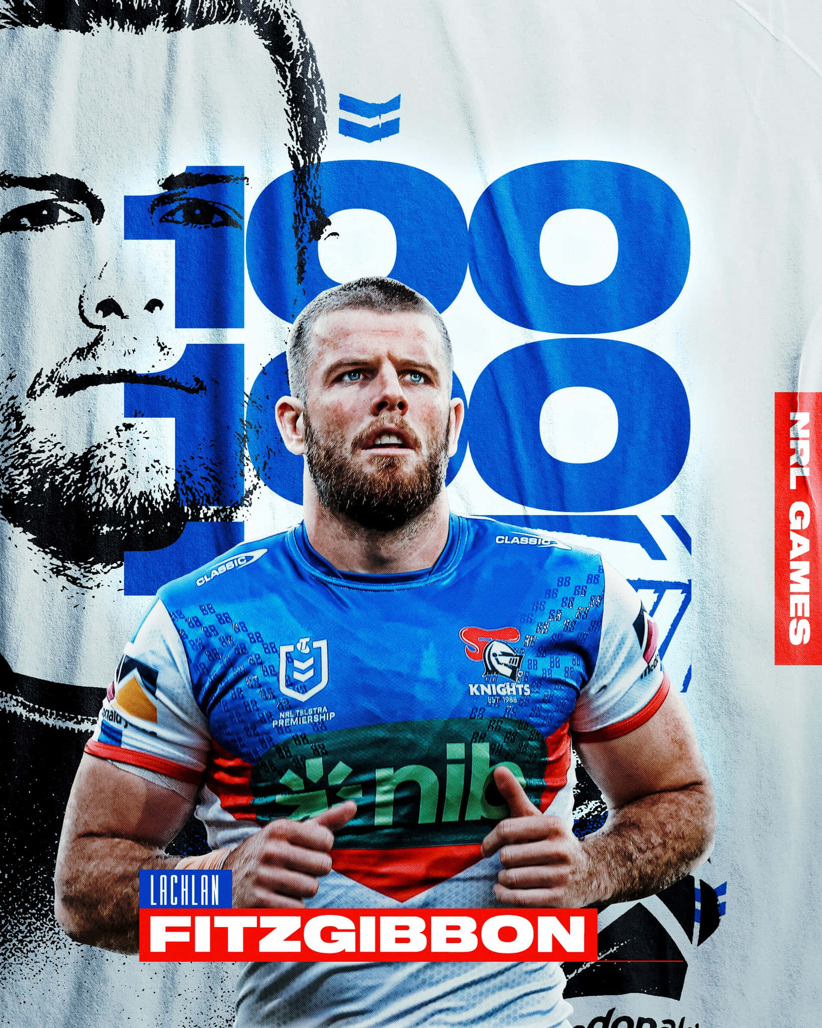 Newcastle Knights, blue and red jersey, number 100, Full HD Phone Wallpaper