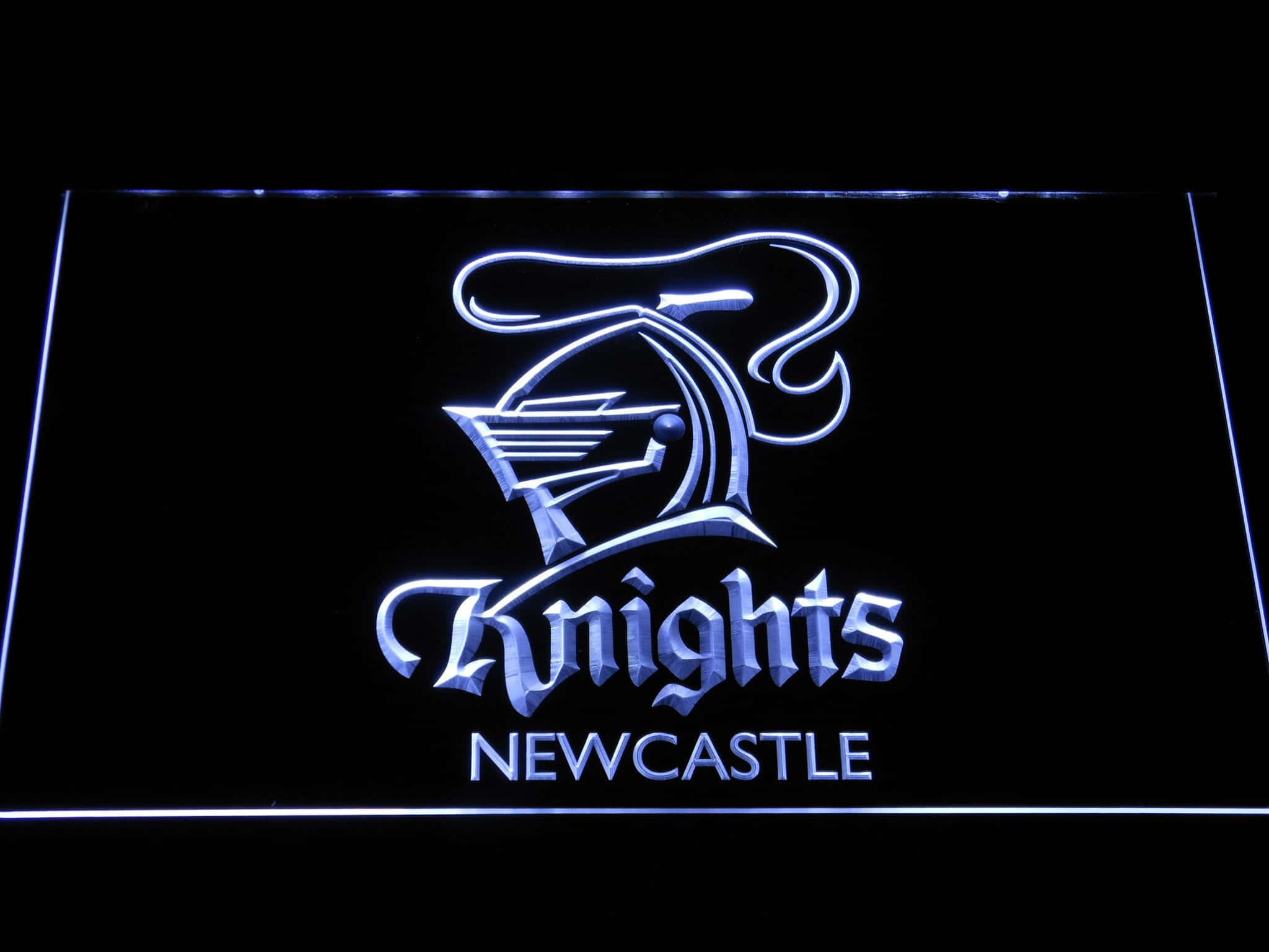 Newcastle Knights, knight's helmet logo, glowing blue neon sign, Full HD Desktop Wallpaper