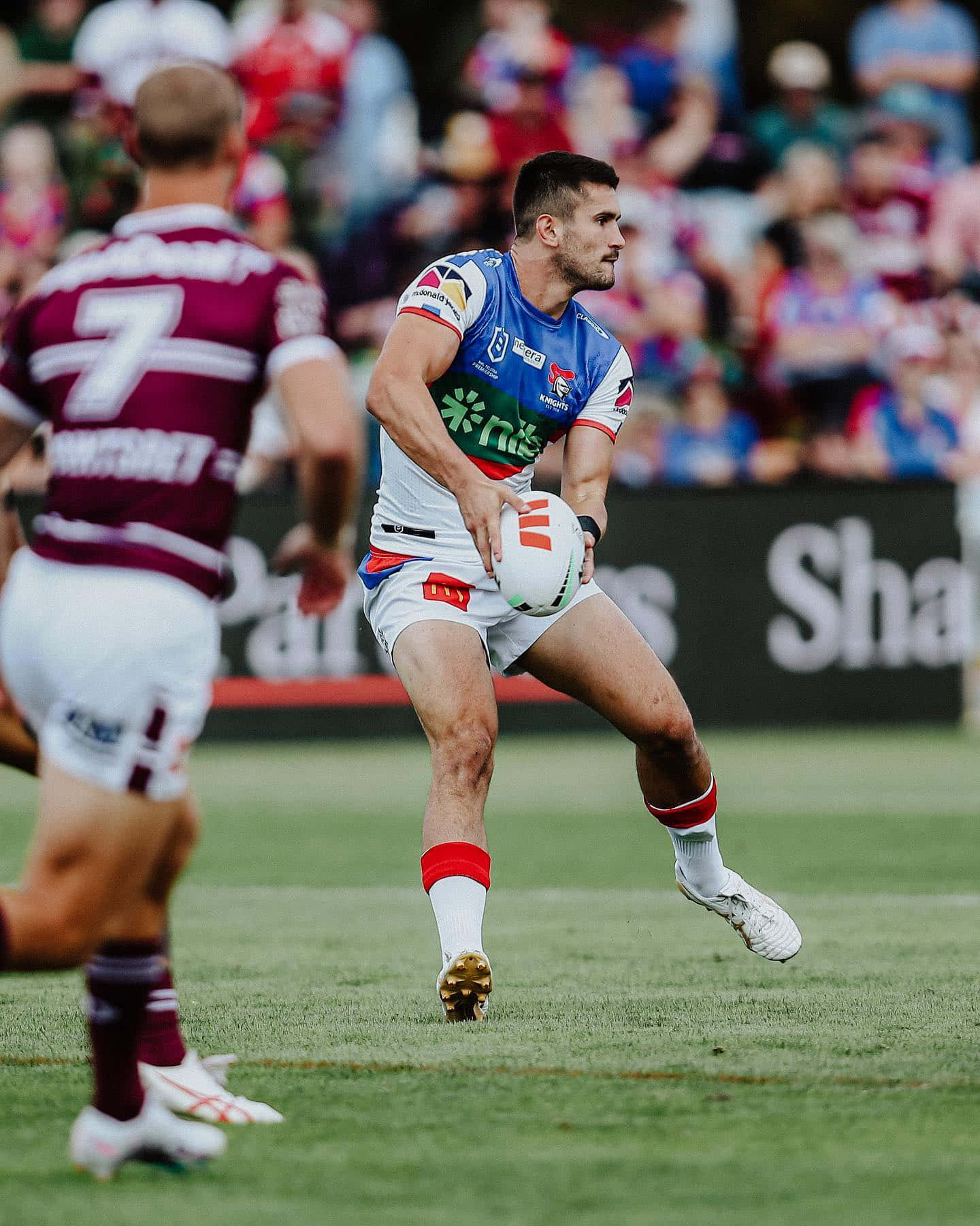 Newcastle Knights, blue and white uniform, rugby league player, HD Phone Wallpaper