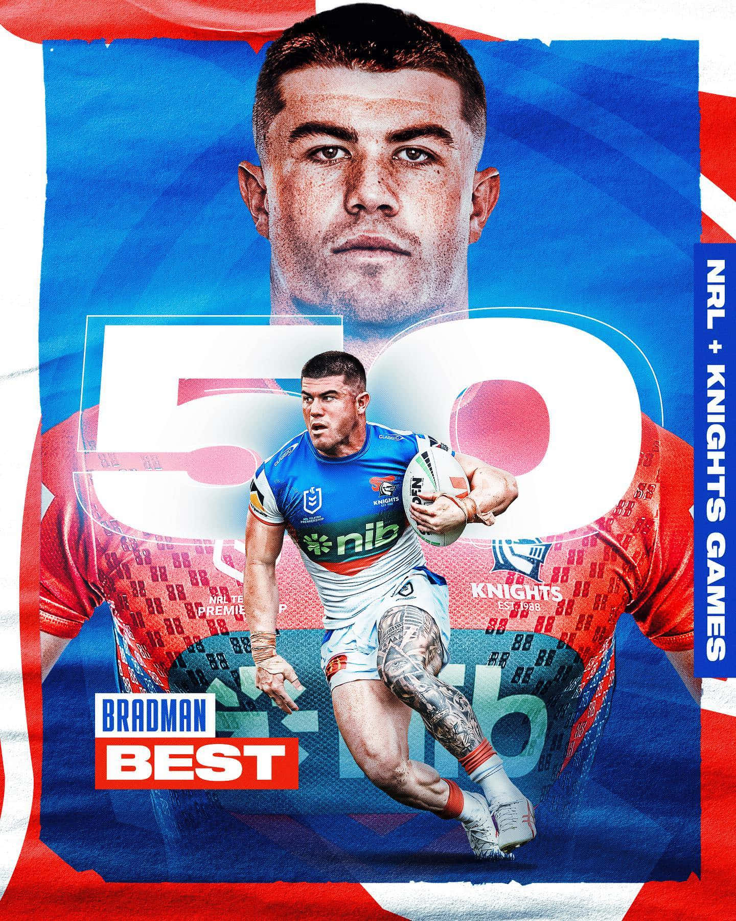 Newcastle Knights, blue and white uniform, number 50, HD Phone Wallpaper