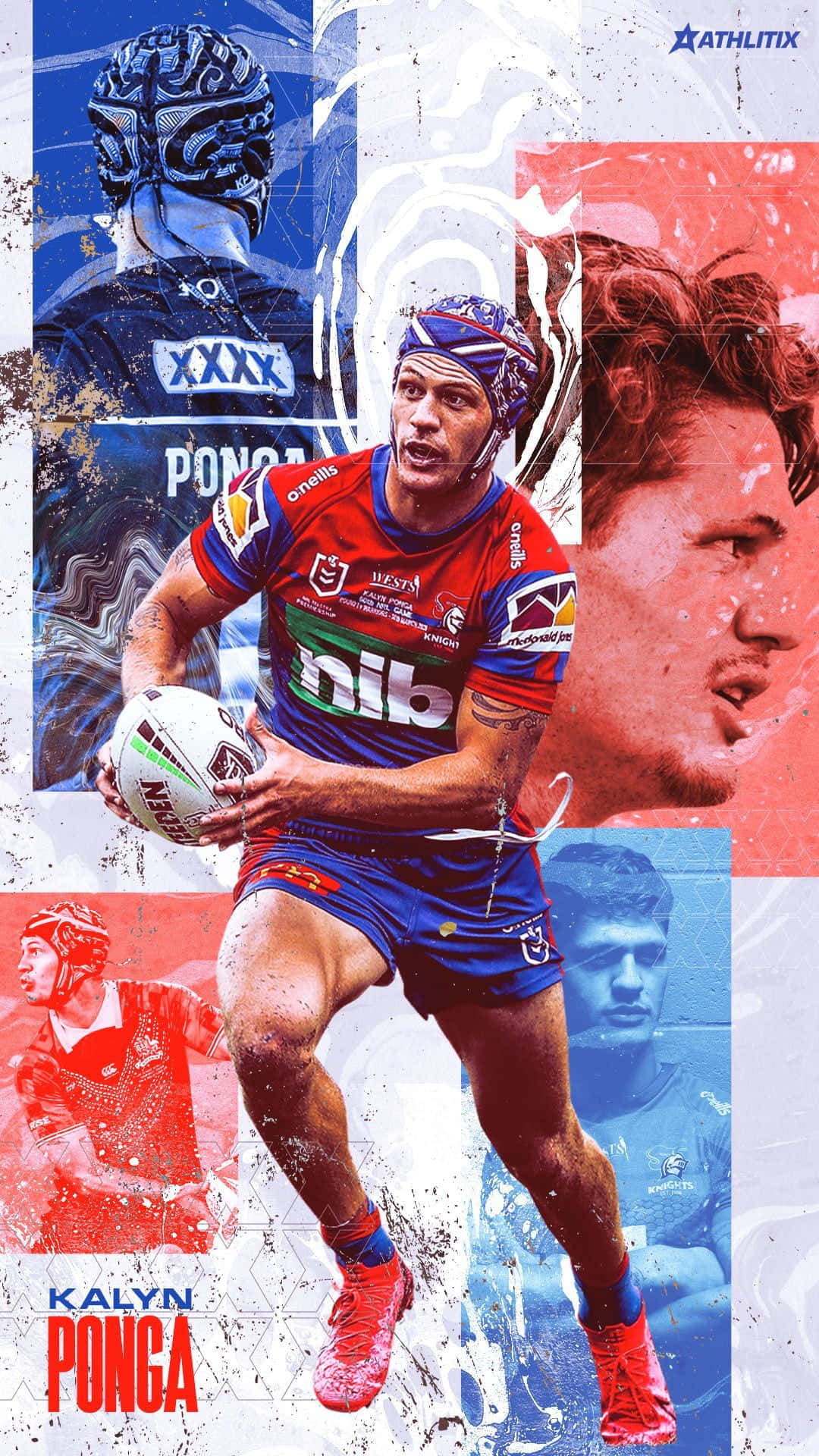 Newcastle Knights, red blue uniform, rugby league player, Full HD Phone Wallpaper