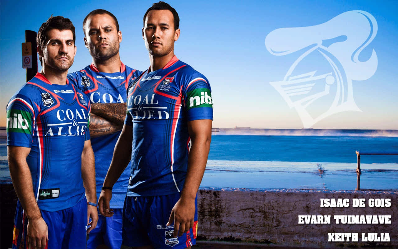 Newcastle Knights, blue jerseys, seaside promenade, HD Desktop Wallpaper