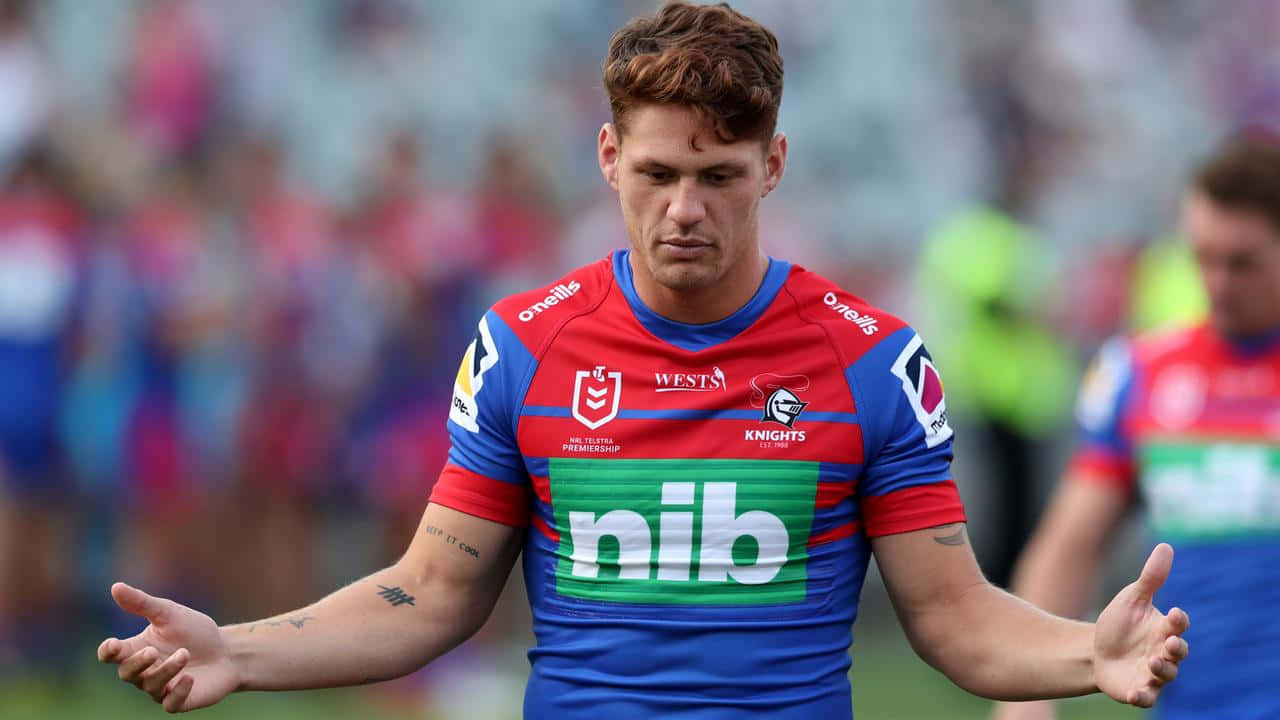Newcastle Knights, red and blue Knights jersey, rugby league player, HD Desktop Wallpaper