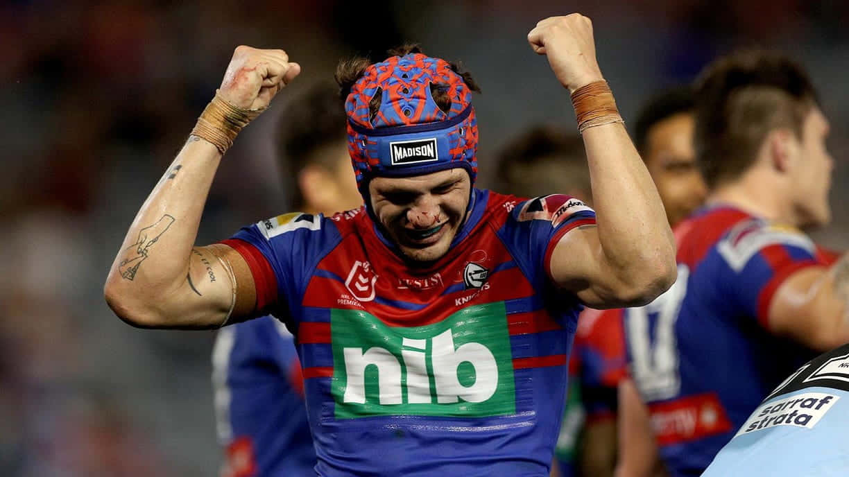 Newcastle Knights, blue and red jersey, rugby league player, SD Desktop Wallpaper
