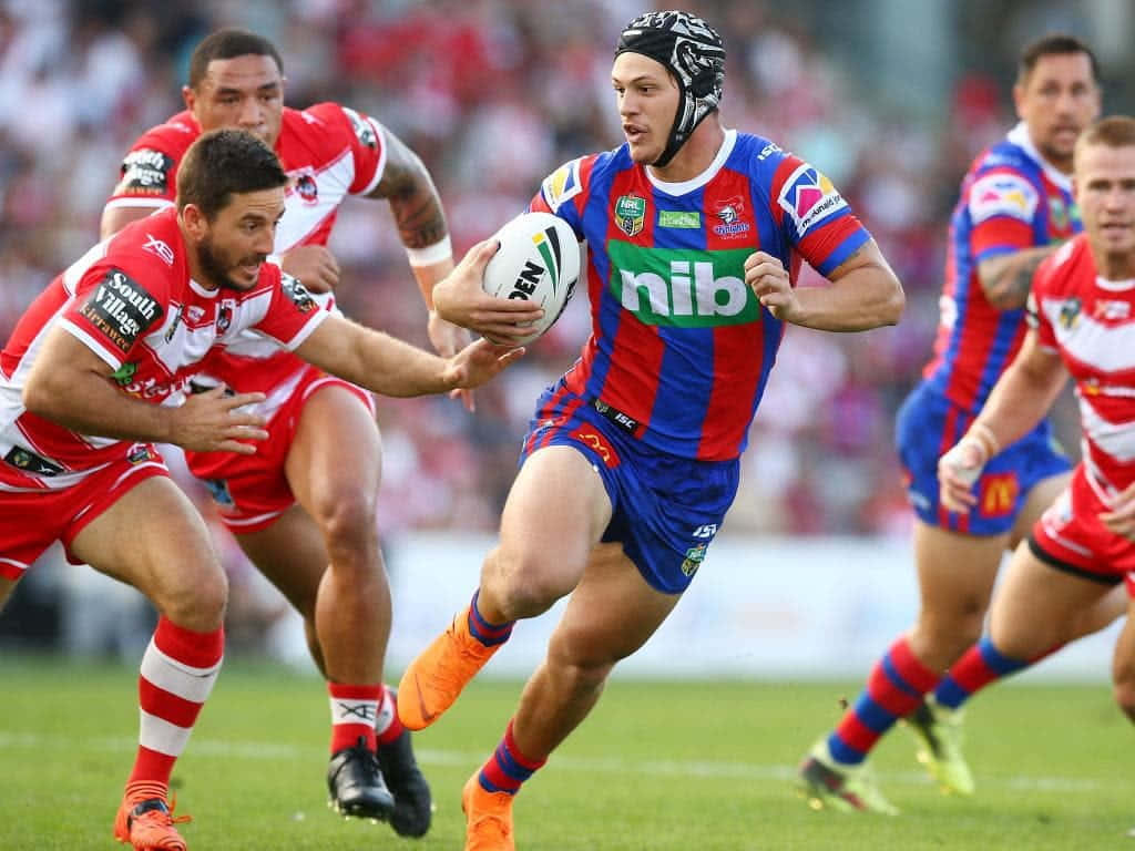 Newcastle Knights, blue and red stripes, red and white jerseys, SD Desktop Wallpaper