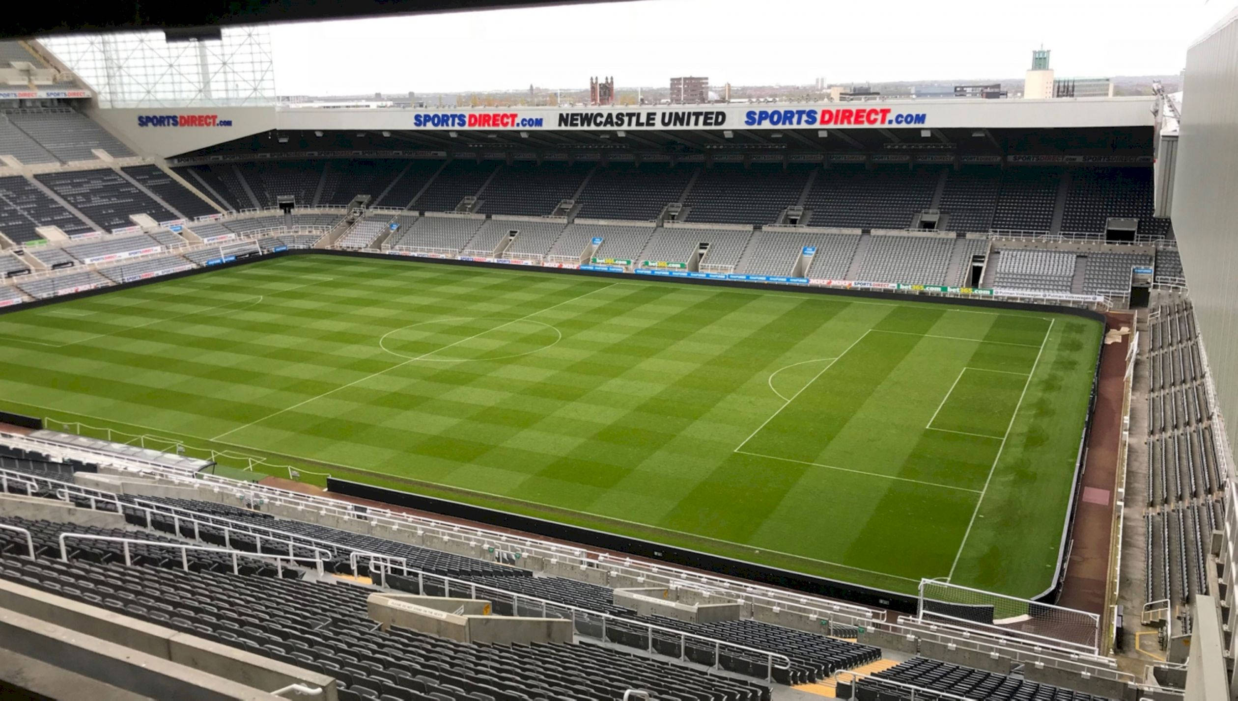 Newcastle United FC Stadium, football stadium, vibrant green pitch, Full HD Desktop Wallpaper