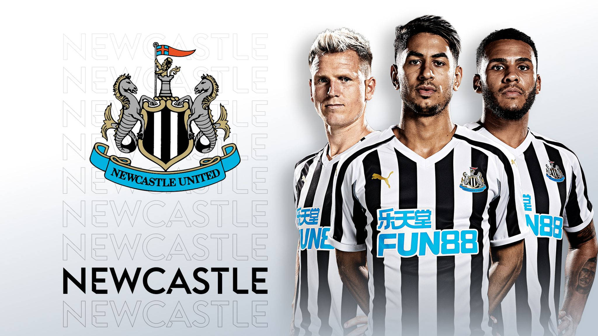 Newcastle United FC, black and white striped jerseys, club crest, Full HD Desktop Wallpaper