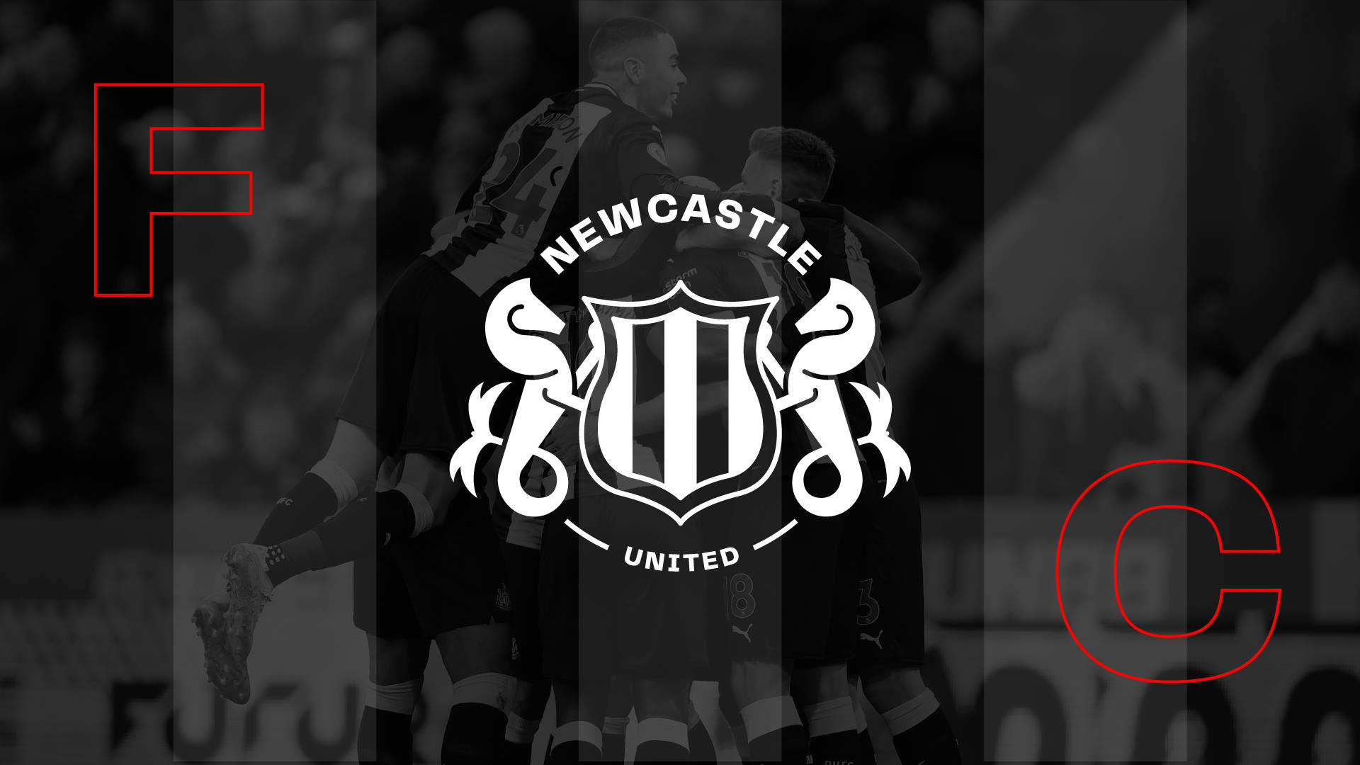 Newcastle United FC, white logo, black and white photo, Full HD Desktop Wallpaper